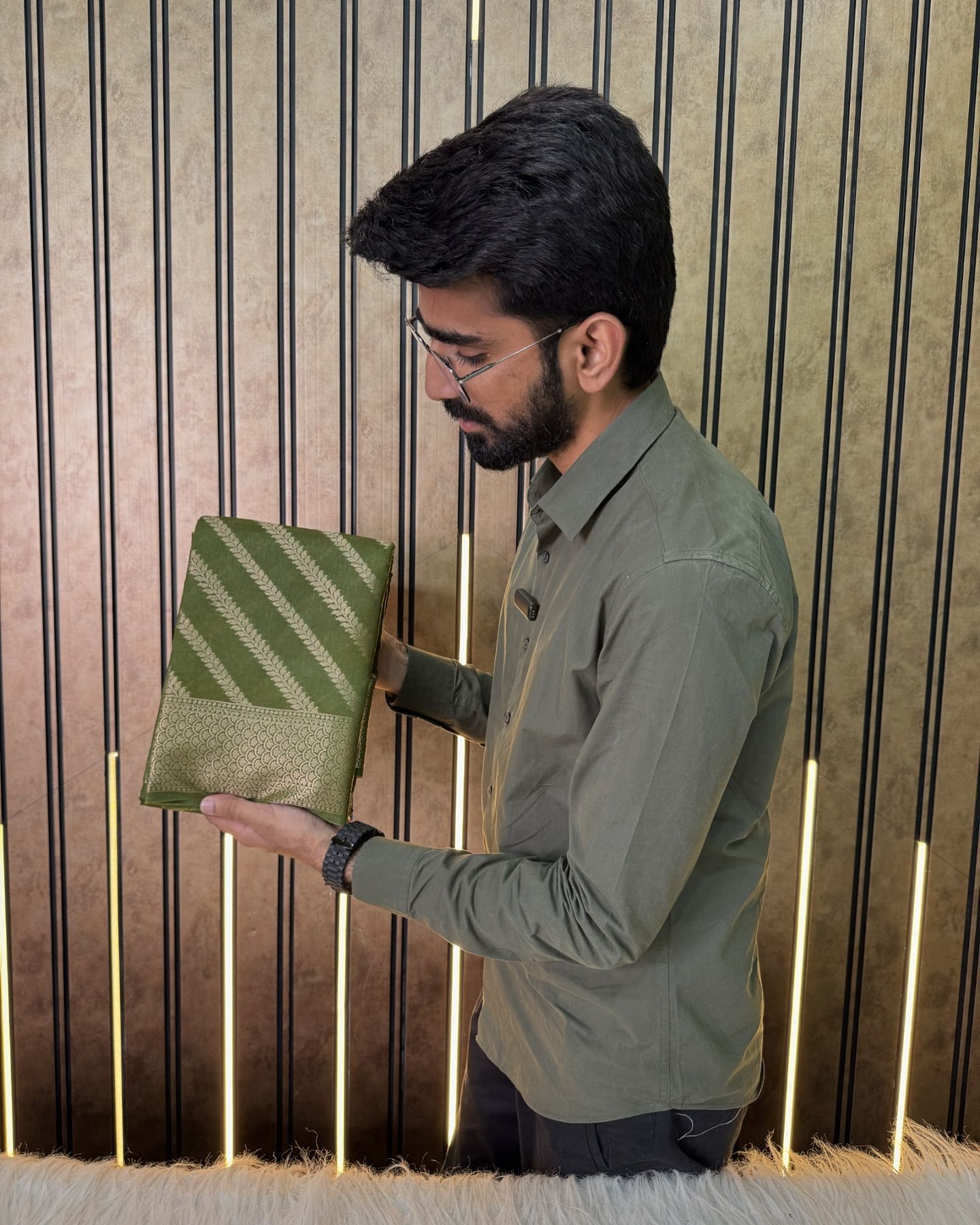 Mehandi Green Warm Silk Zari Stripes Banarasi Saree