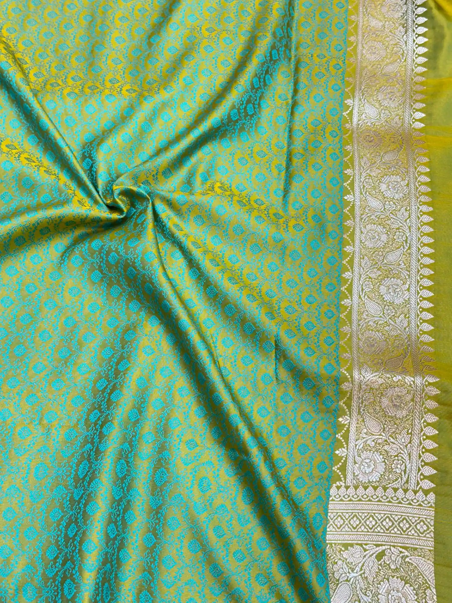 Mehendi Green Zari Buta Weave Mashru Silk Saree