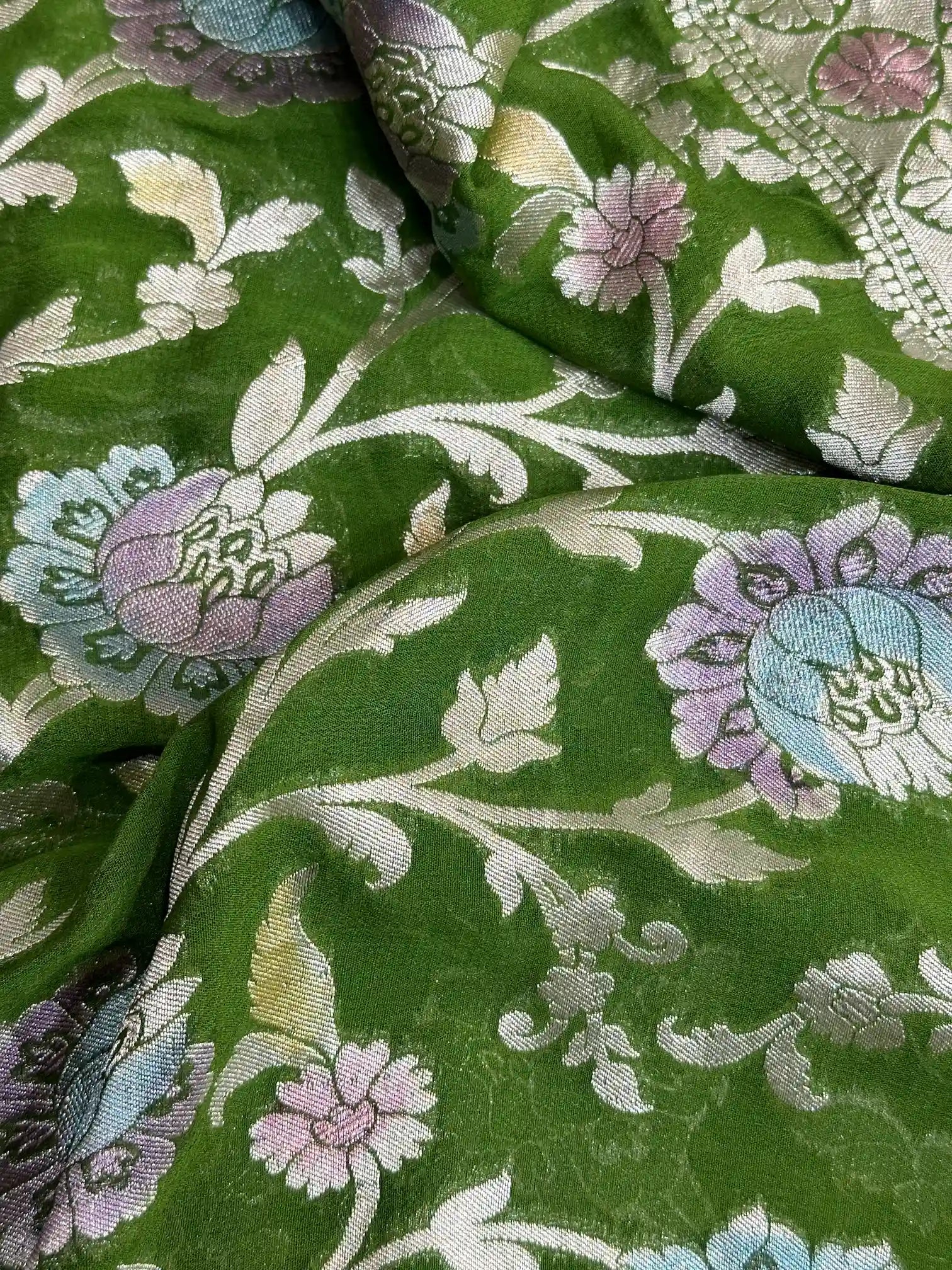 Mehendi Green Hand Dyed Khaddi Georgette Banarasi Saree