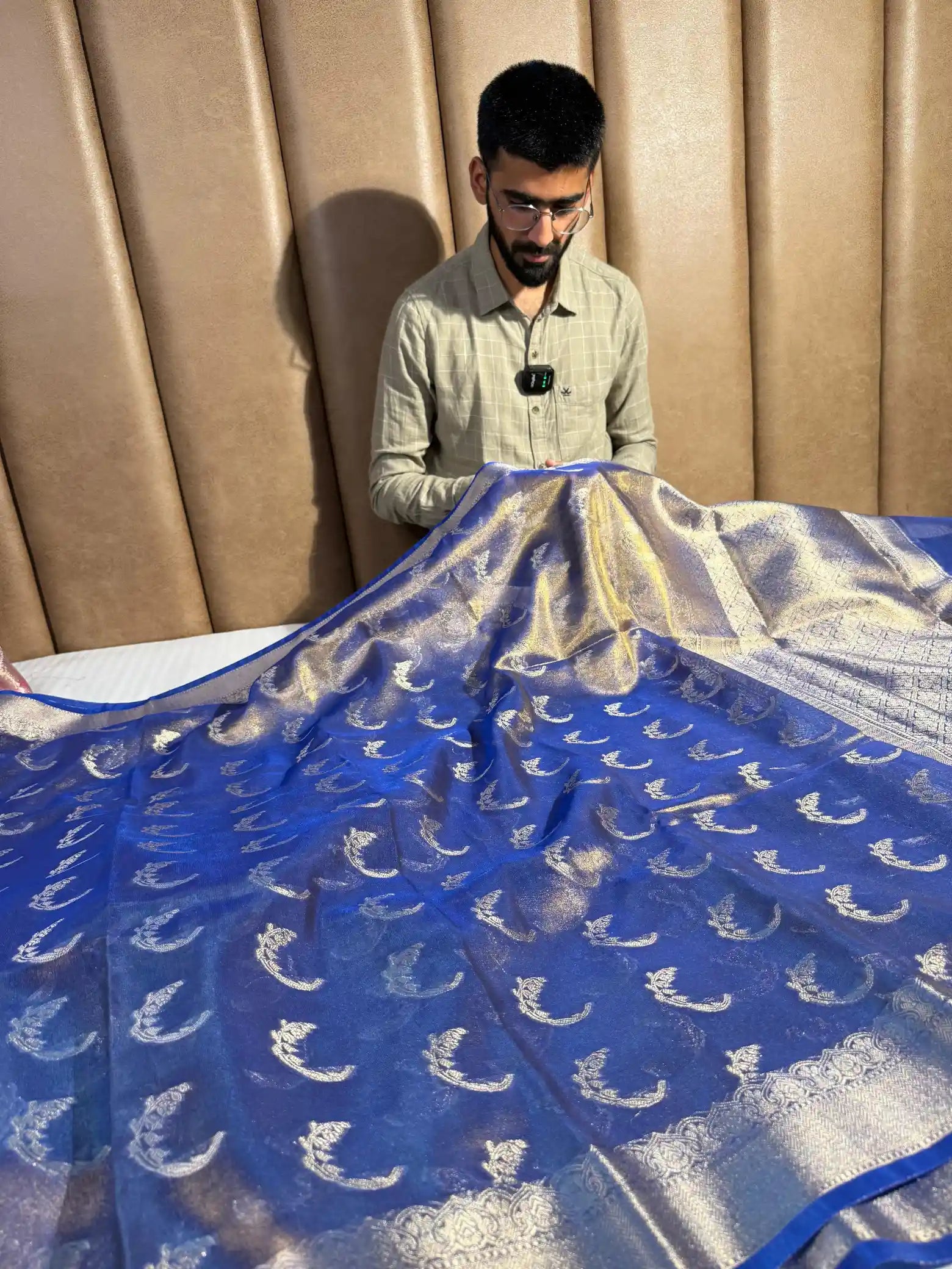 Metallic Blue Kathan Tissue Silk Banarasi Saree
