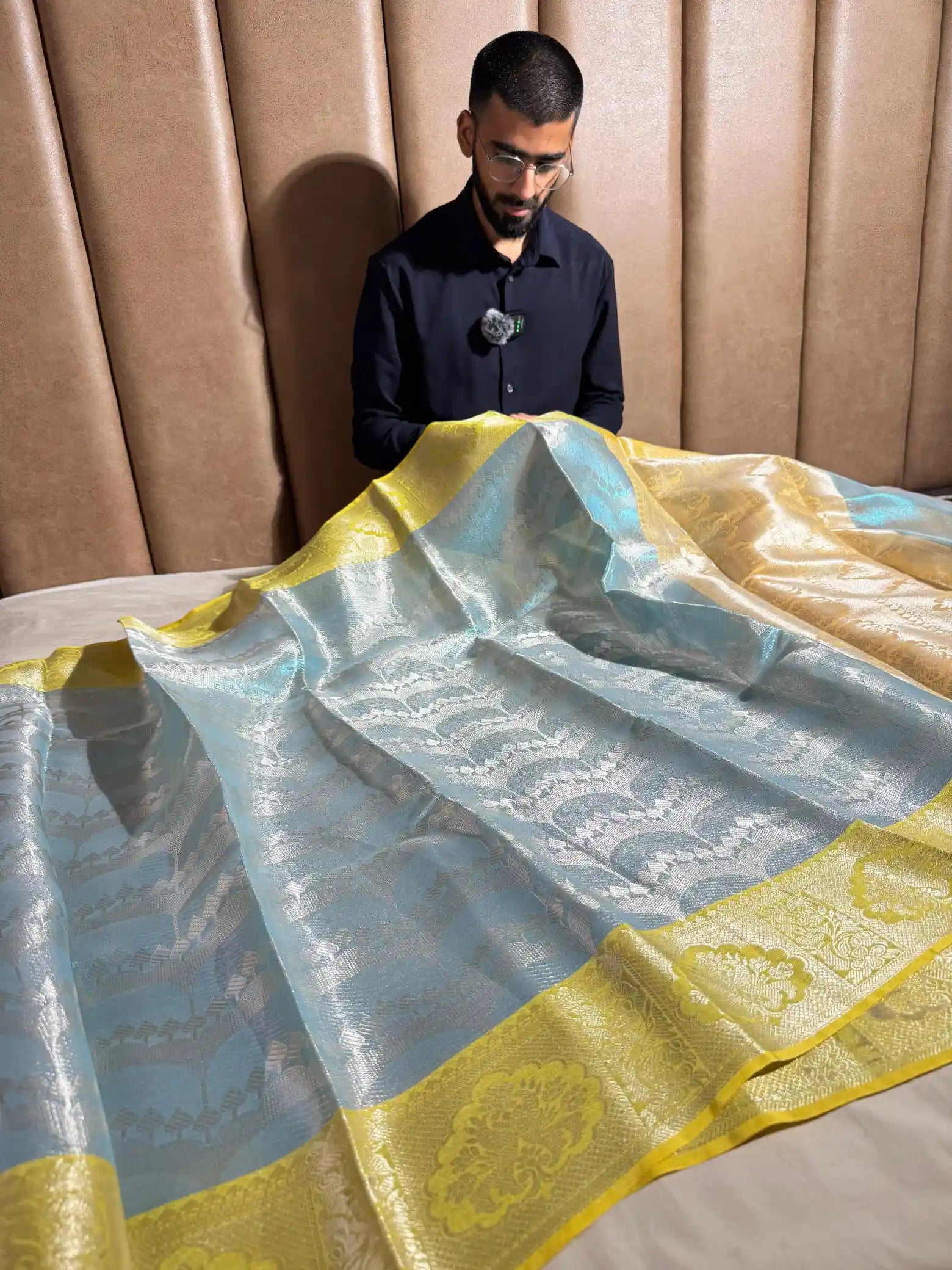 Metallic Firozi Blue Tissue Silk Banarasi Saree