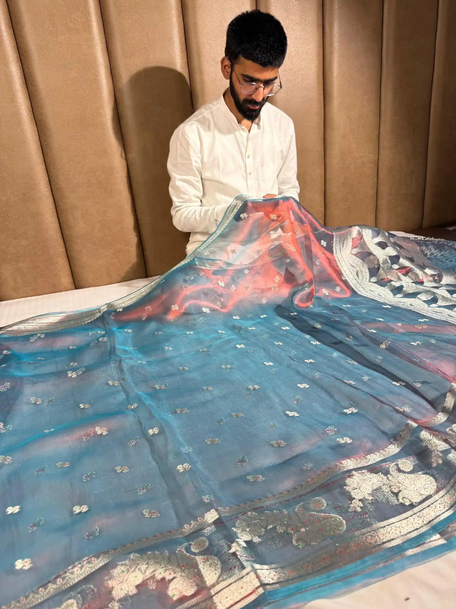 Metallic Firozi Pure Tissue Silk Heritage Banarasi Saree
