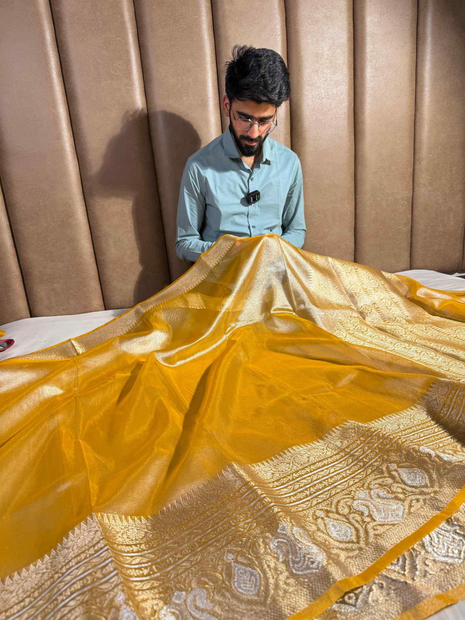 Metallic Lemon Yellow Glass Tissue Silk Banarasi Saree