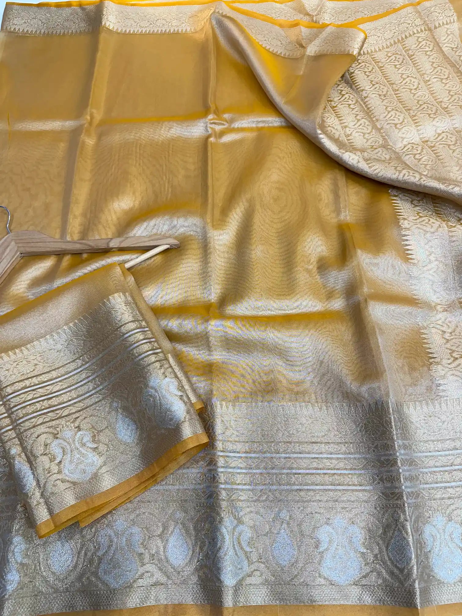 Metallic Mustard Glass Tissue Silk Banarasi Saree