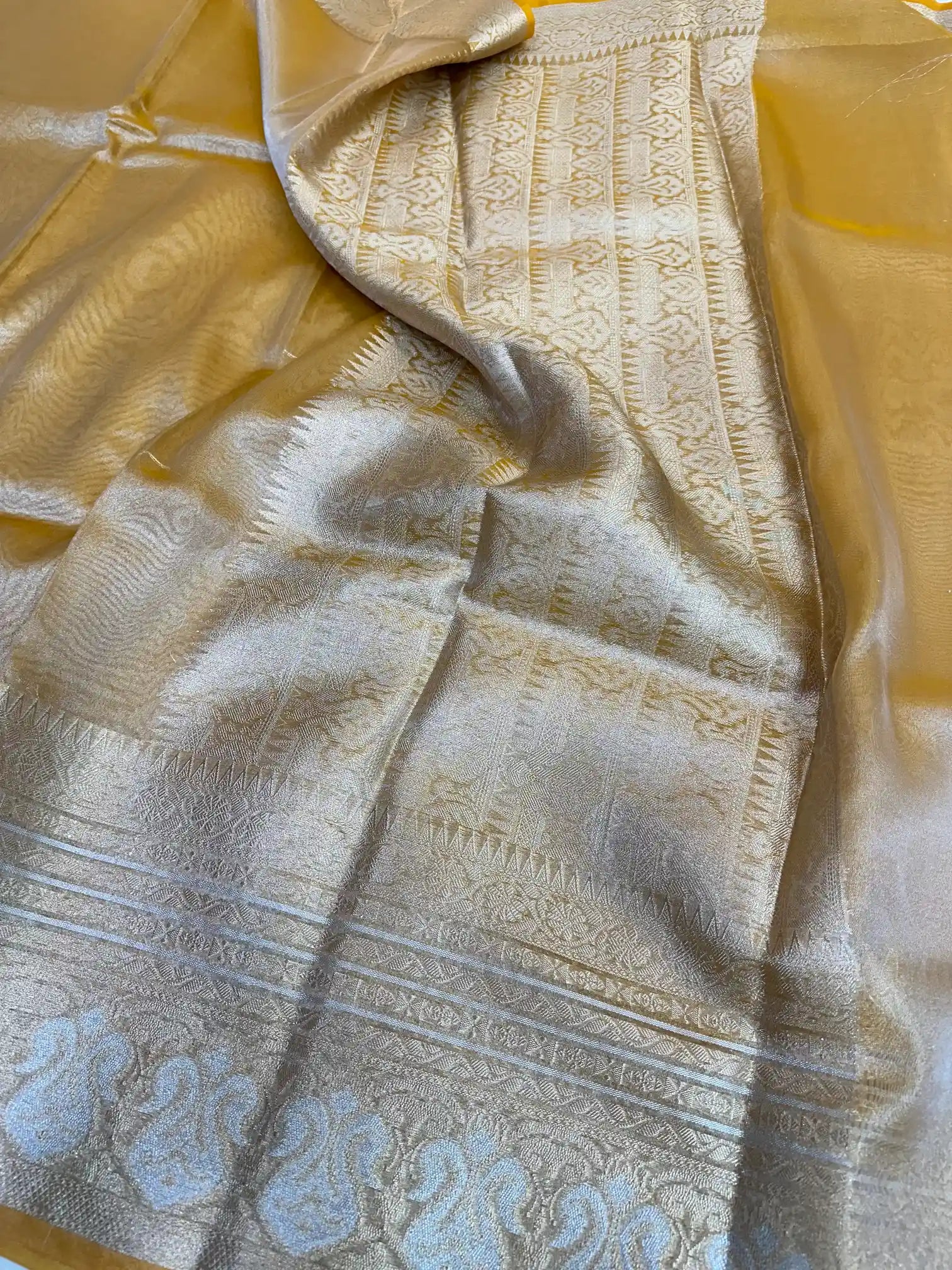 Metallic Mustard Glass Tissue Silk Banarasi Saree