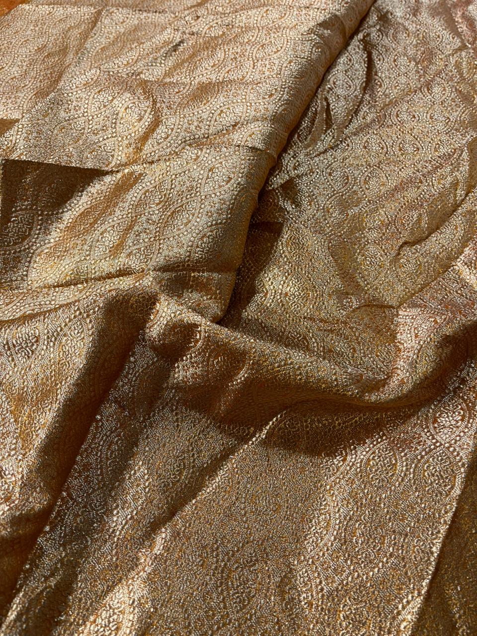 Metallic Mustard Yellow Crush Tissue Silk Banarasi Saree