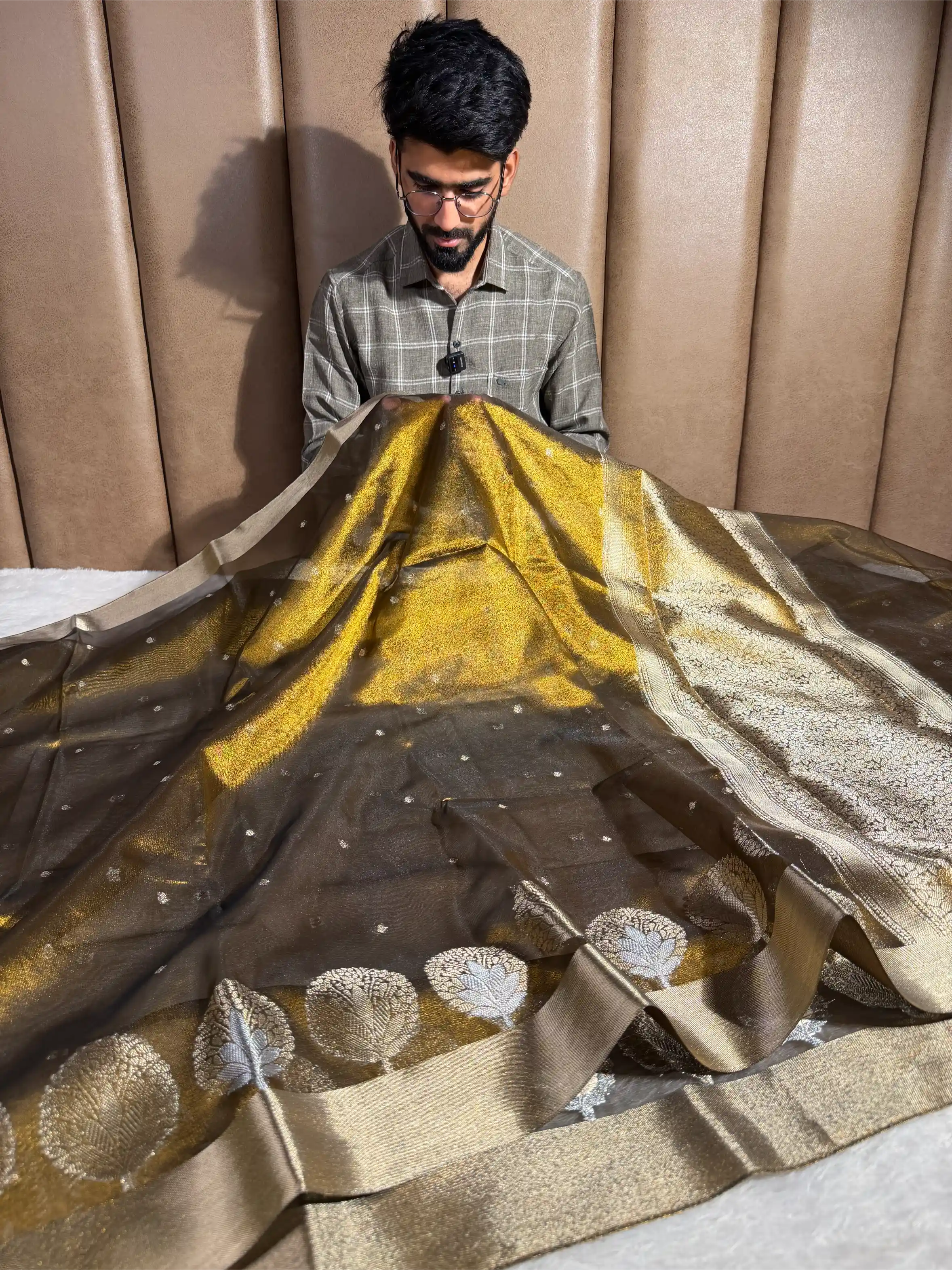 Metallic Mustardish Gold Tissue Silk Heritage Weave Banarasi Saree