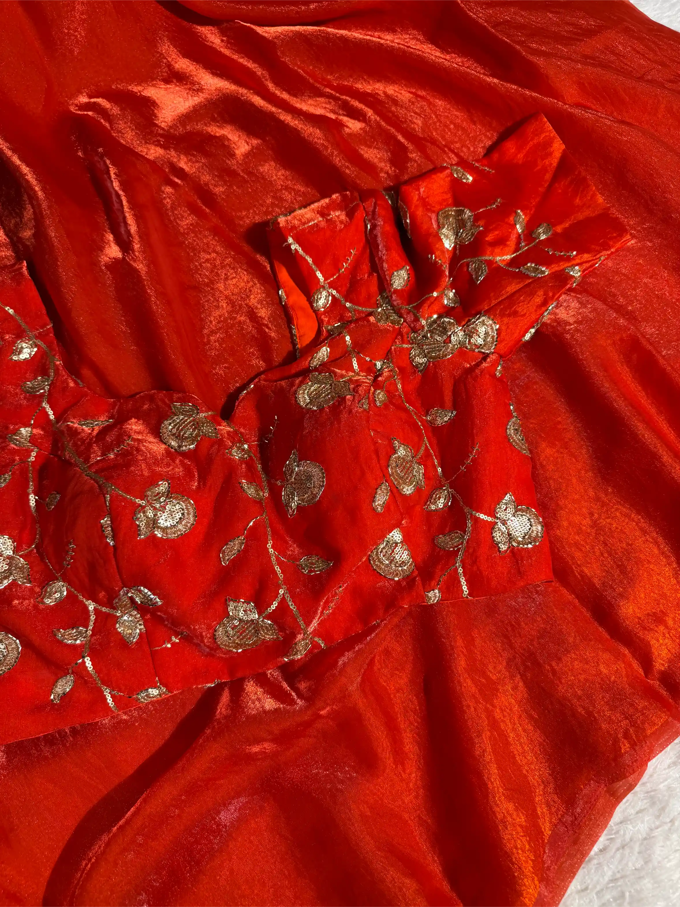 Metallic Orange Breathable Tissue Silk Designer Banarasi Saree