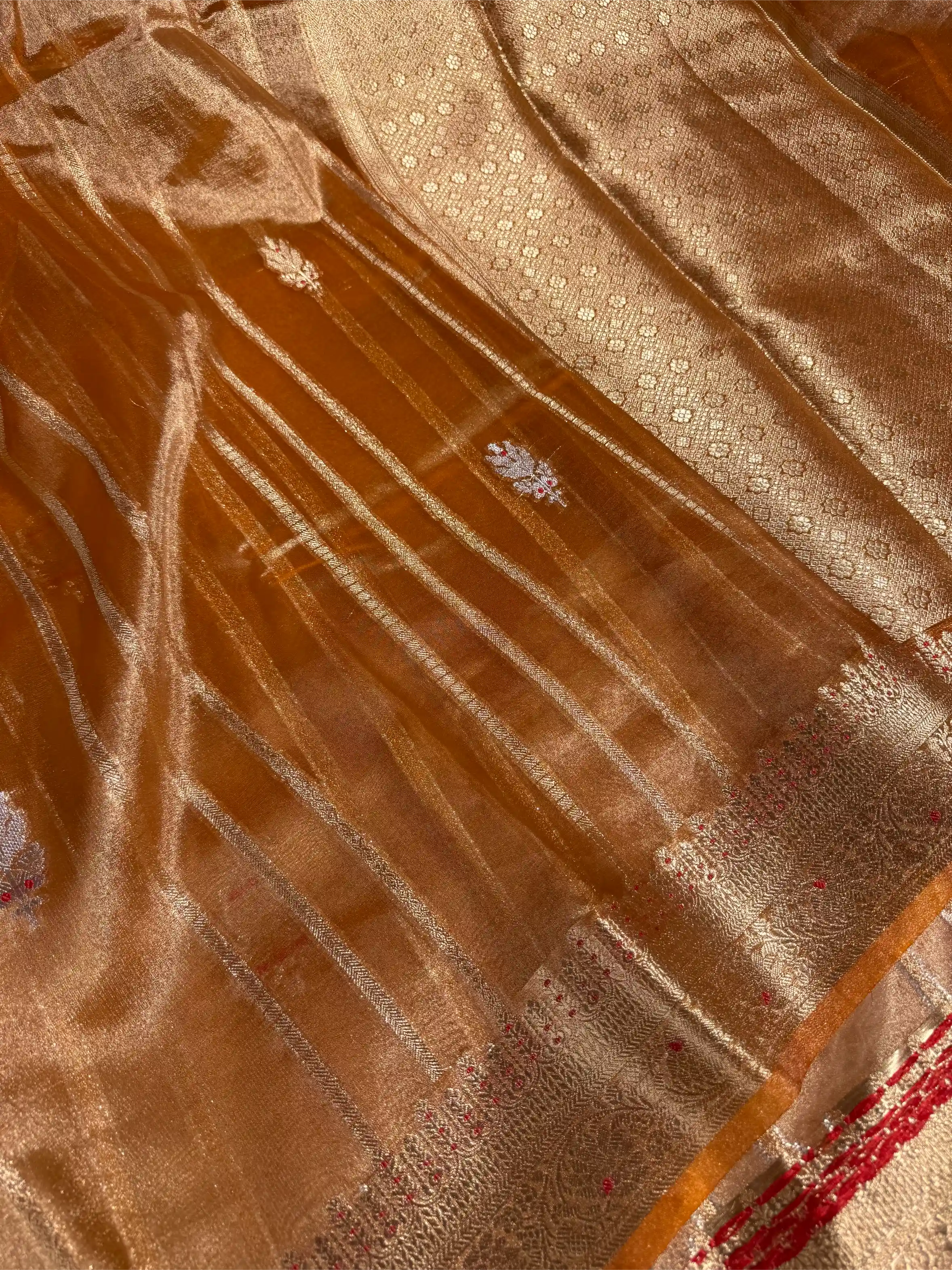 Metallic Orange Kora Tissue Silk Contemporary Meenakari Weave Banarasi Saree