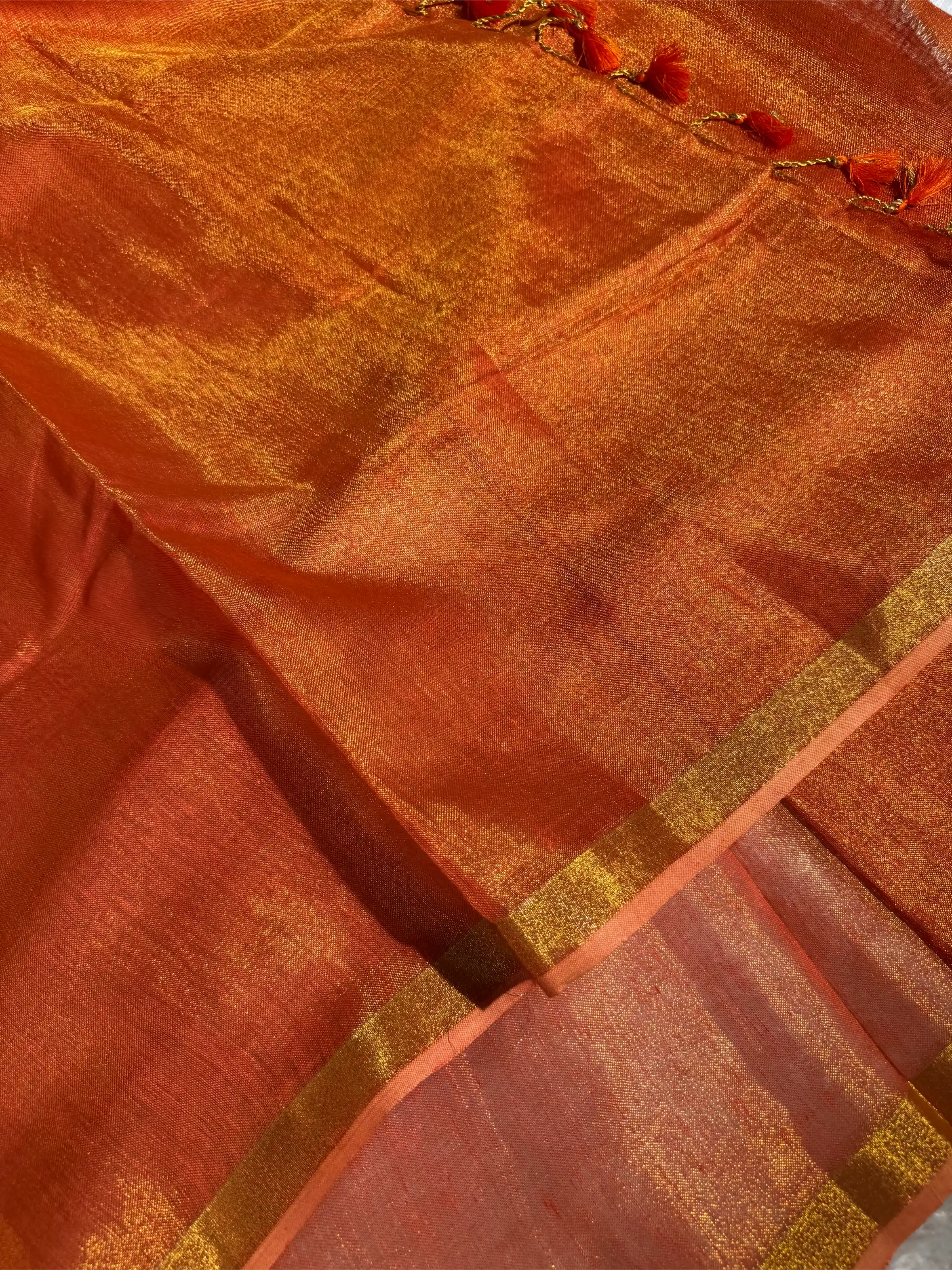 Metallic Orange Linen Tissue Silk Banarasi Saree