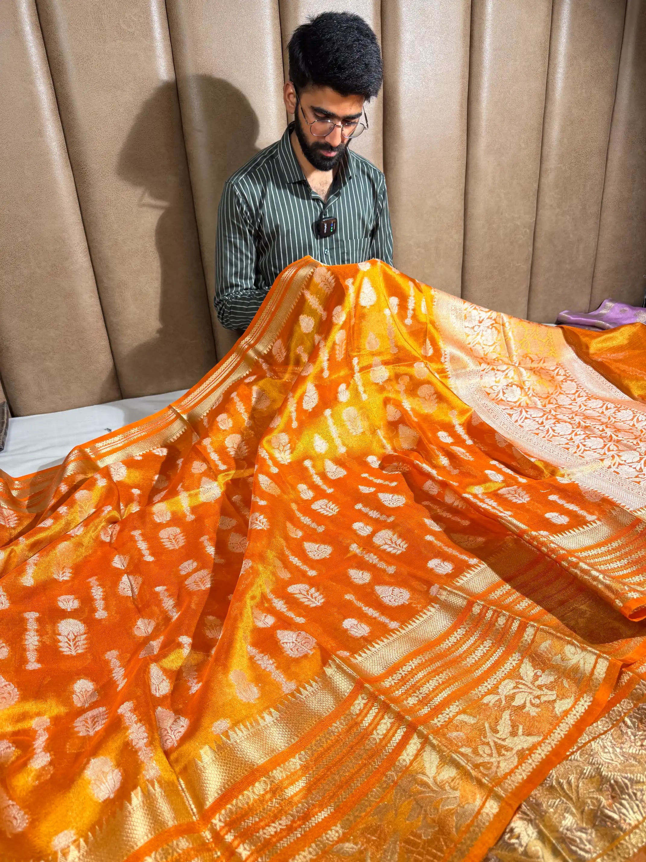 Metallic Orange Soft Tissue Silk Traditional Banarasi Saree