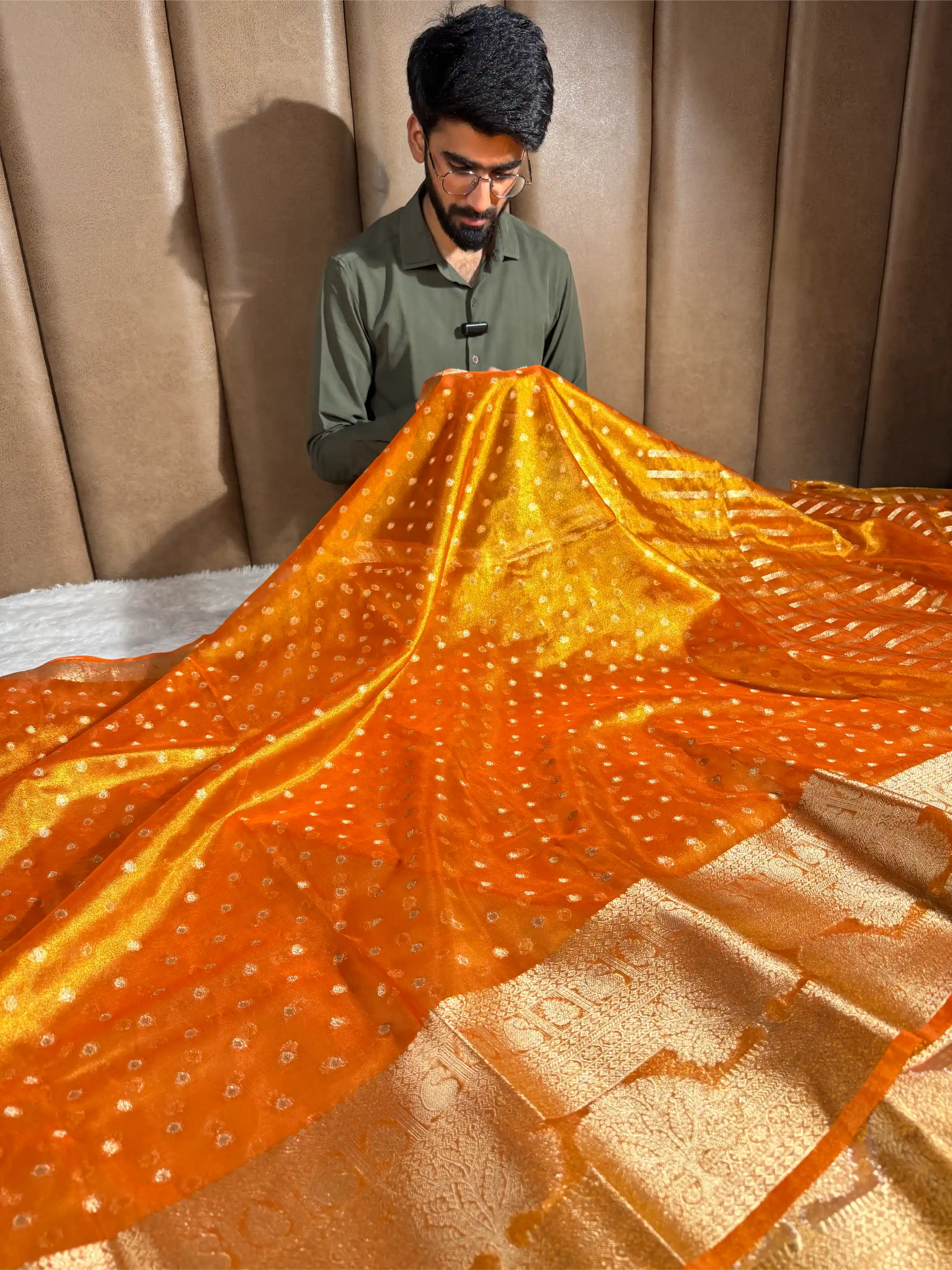 Metallic Orange Tissue Silk Eccentric Traditional Weave Banarasi Saree