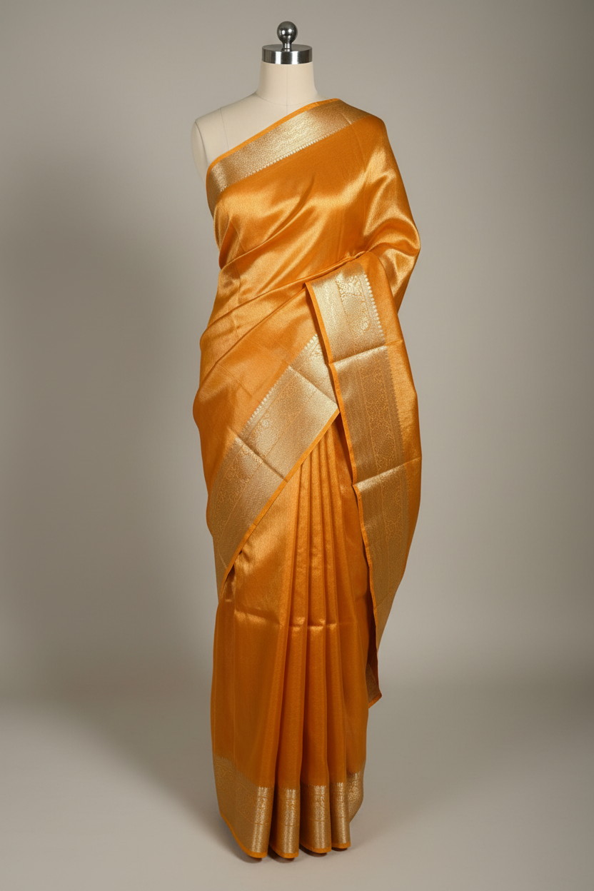 Metallic Orange Tissue Silk Traditional Border Weave Banarasi Saree