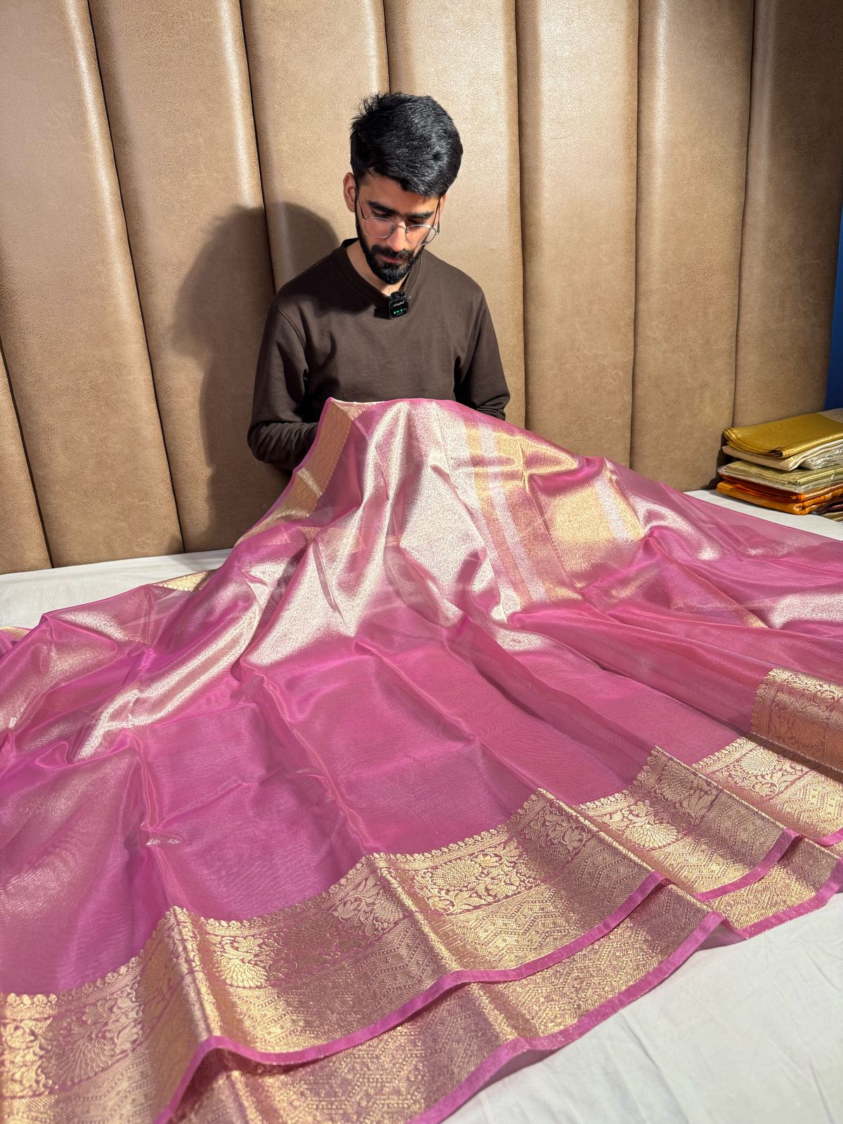 Metallic Pink Tissue Silk Banarasi Saree