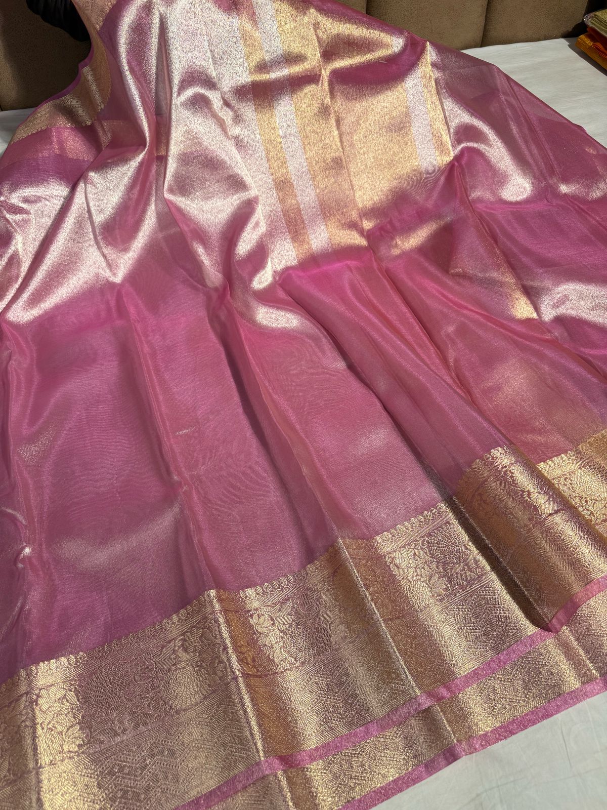 Metallic Pink Tissue Silk Banarasi Saree
