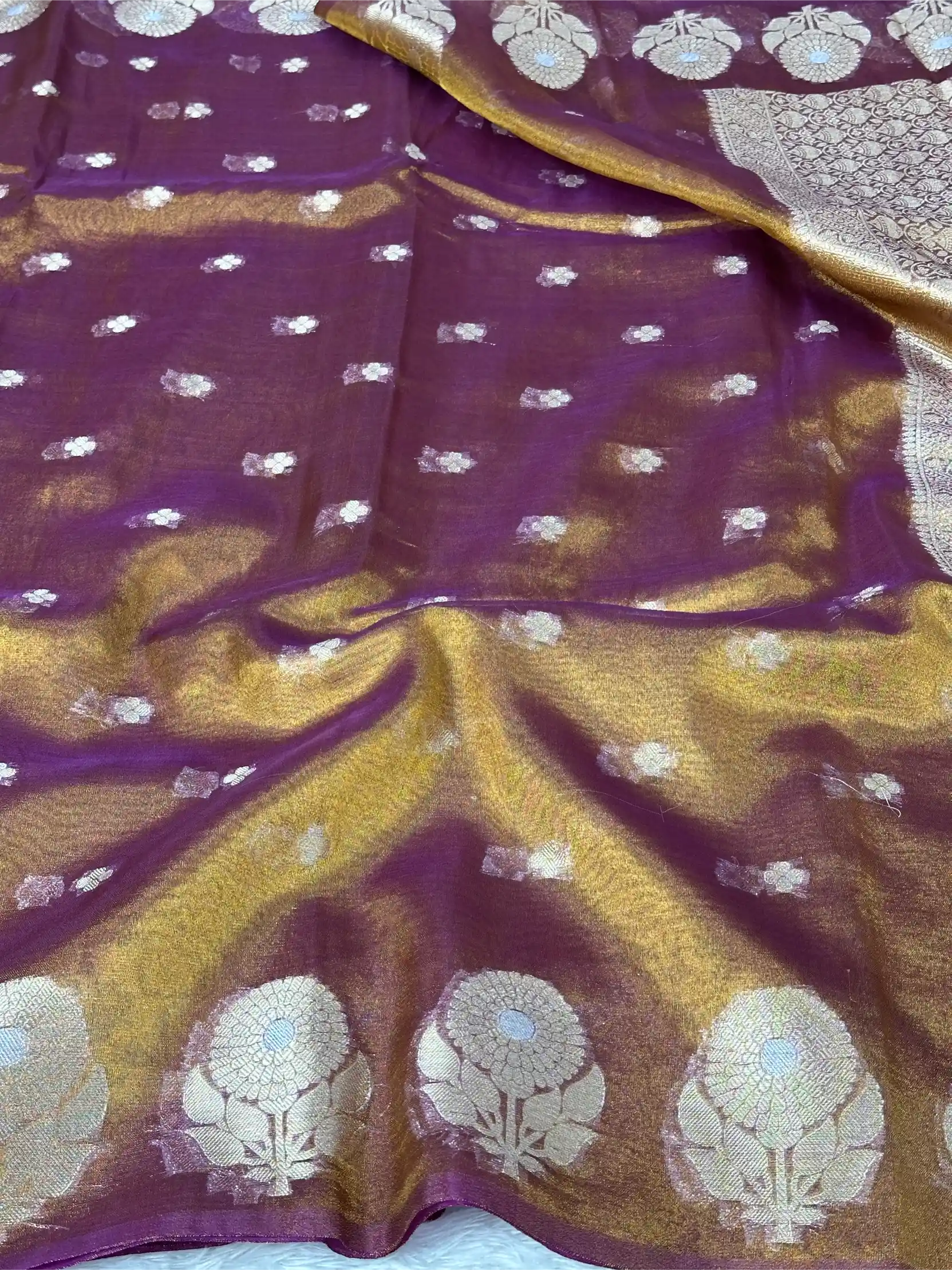 Metallic Purple Kora Tissue Silk Dhoop Chaun Weave Contemporary Banarasi Saree
