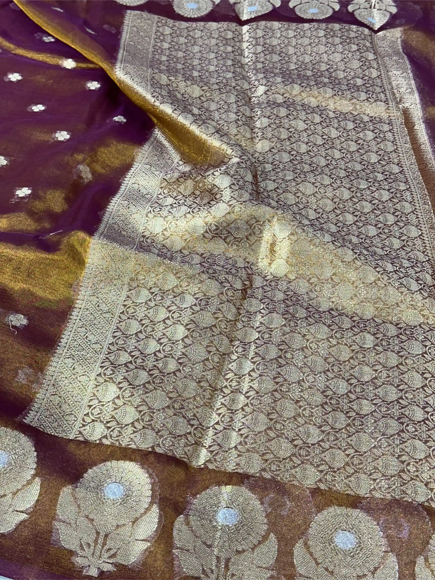 Metallic Purple Kora Tissue Silk Dhoop Chaun Weave Contemporary Banarasi Saree