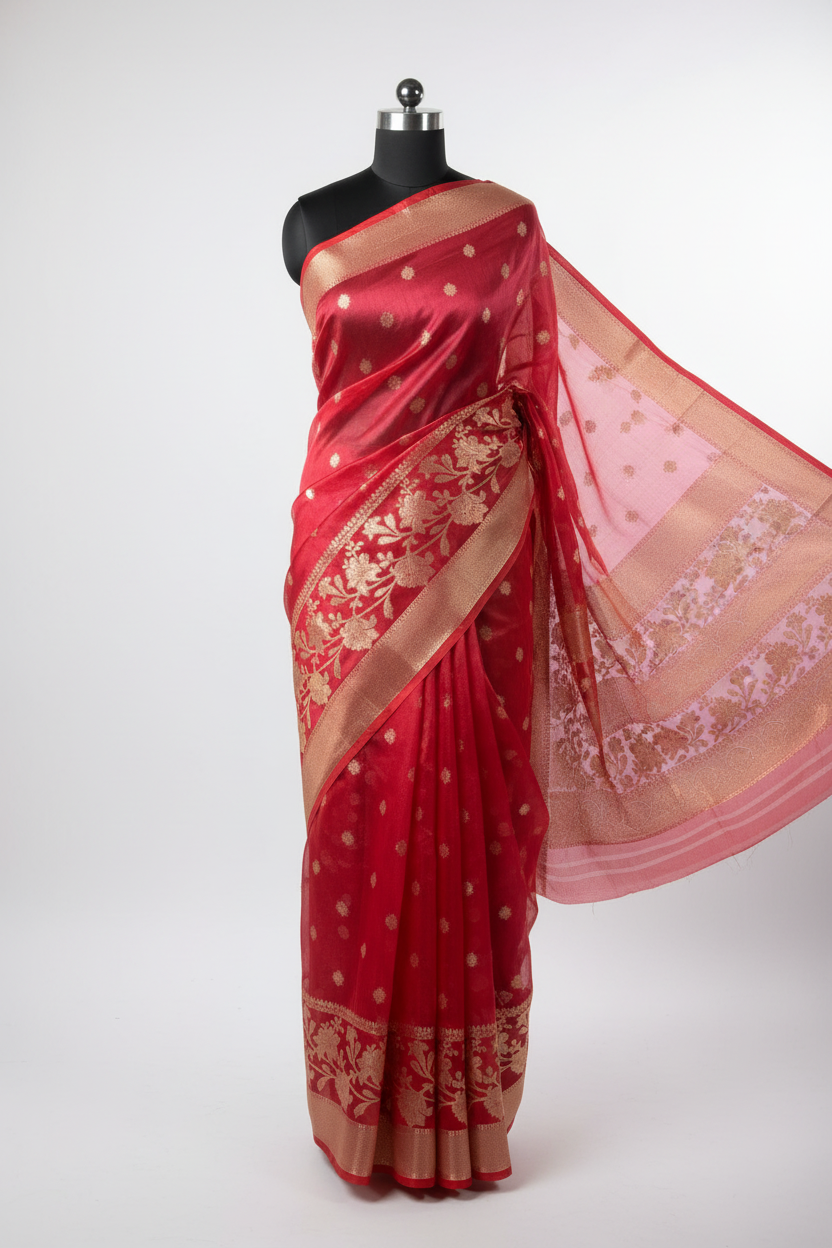 Metallic Rani Kora Tissue Silk Eccentric Banarasi Saree