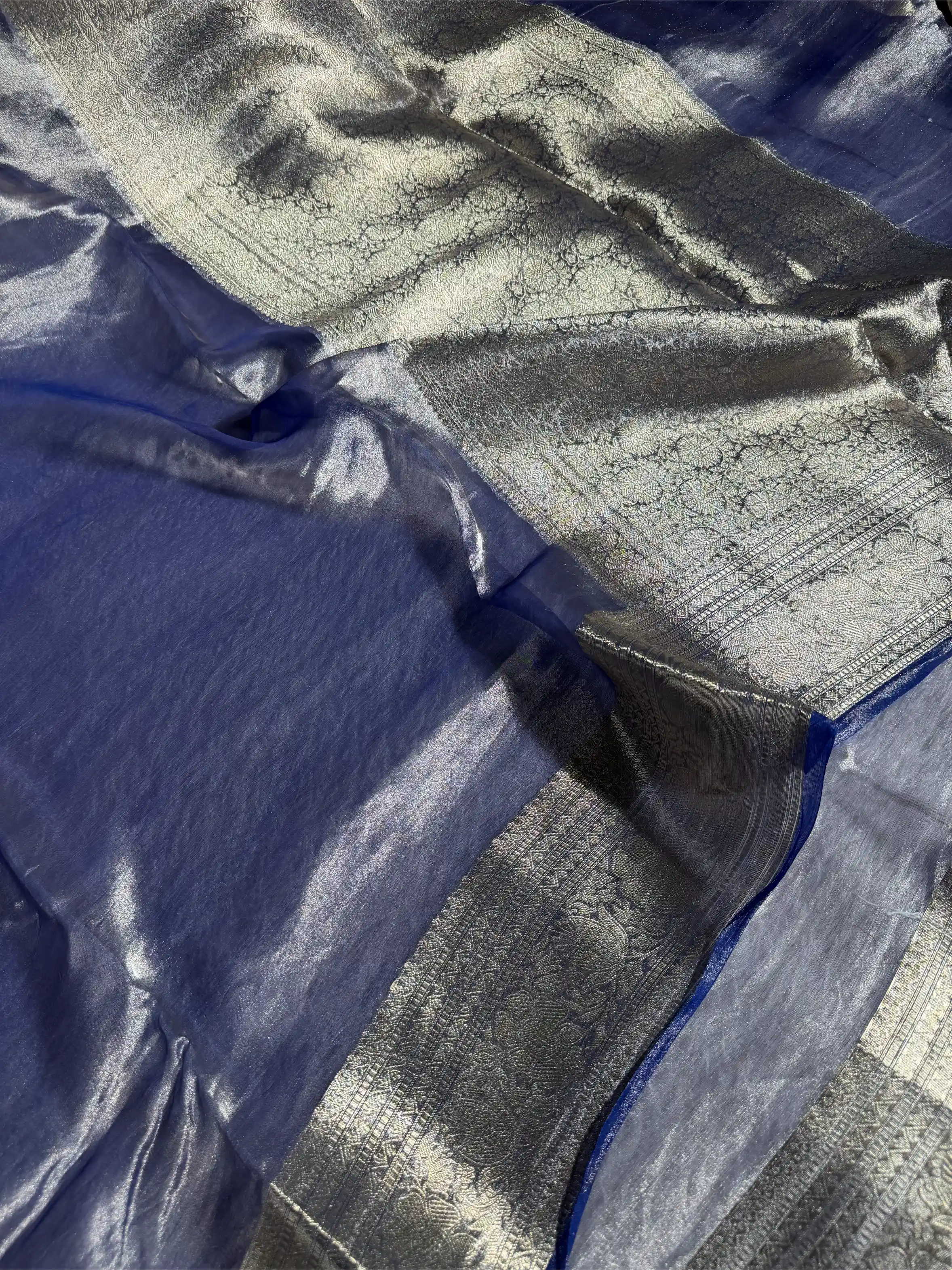 Metallic Royal Blue Pure Tissue Silk Banarasi Saree