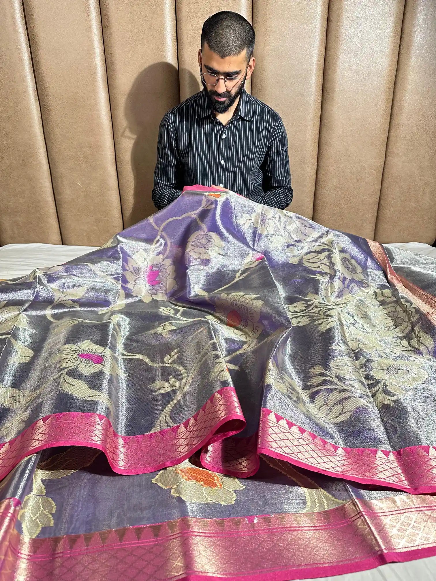 Metallic Royal Blue Tissue Silk Heritage Grand Weave Banarasi Saree