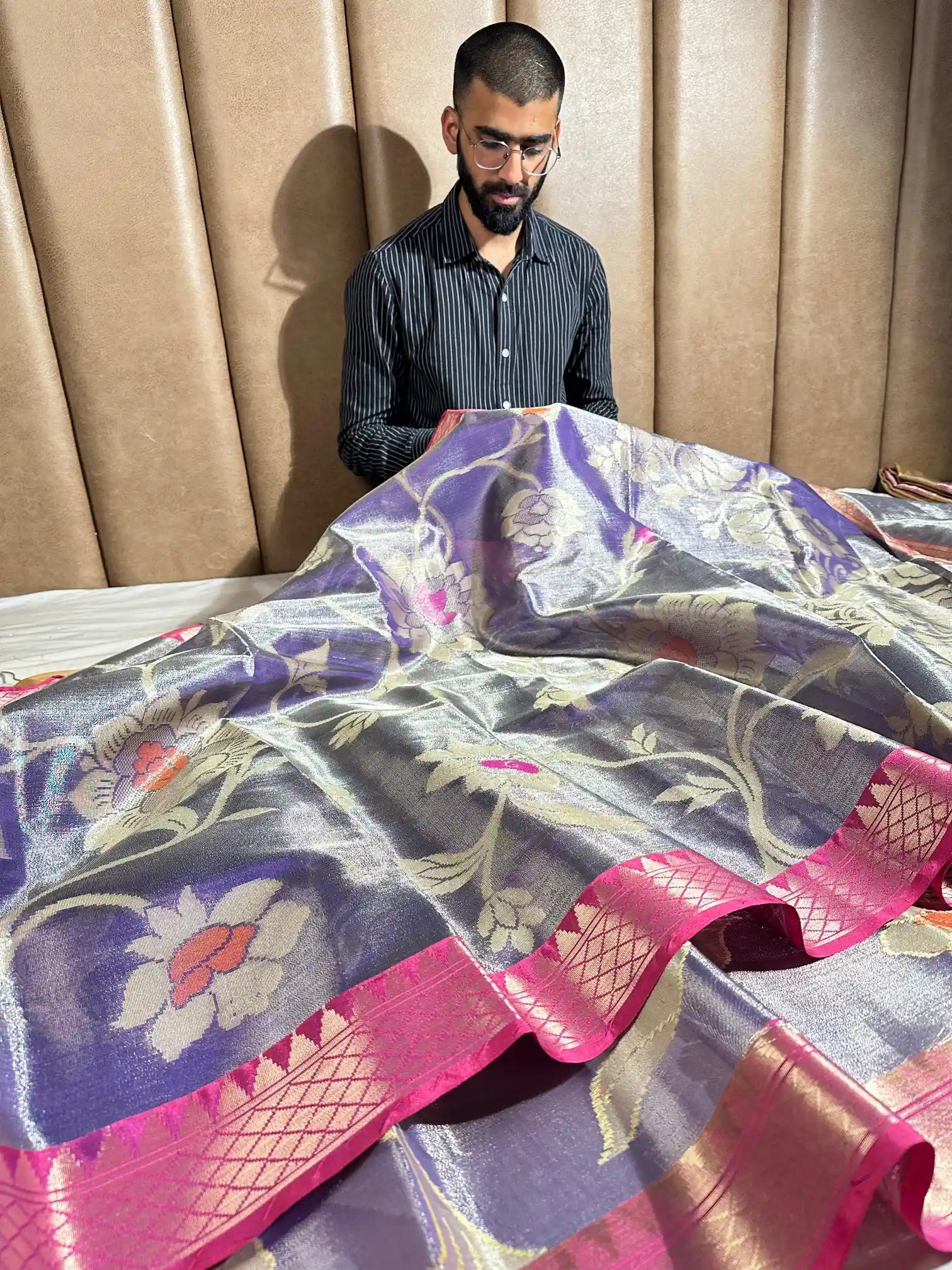 Metallic Royal Blue Tissue Silk Heritage Grand Weave Banarasi Saree