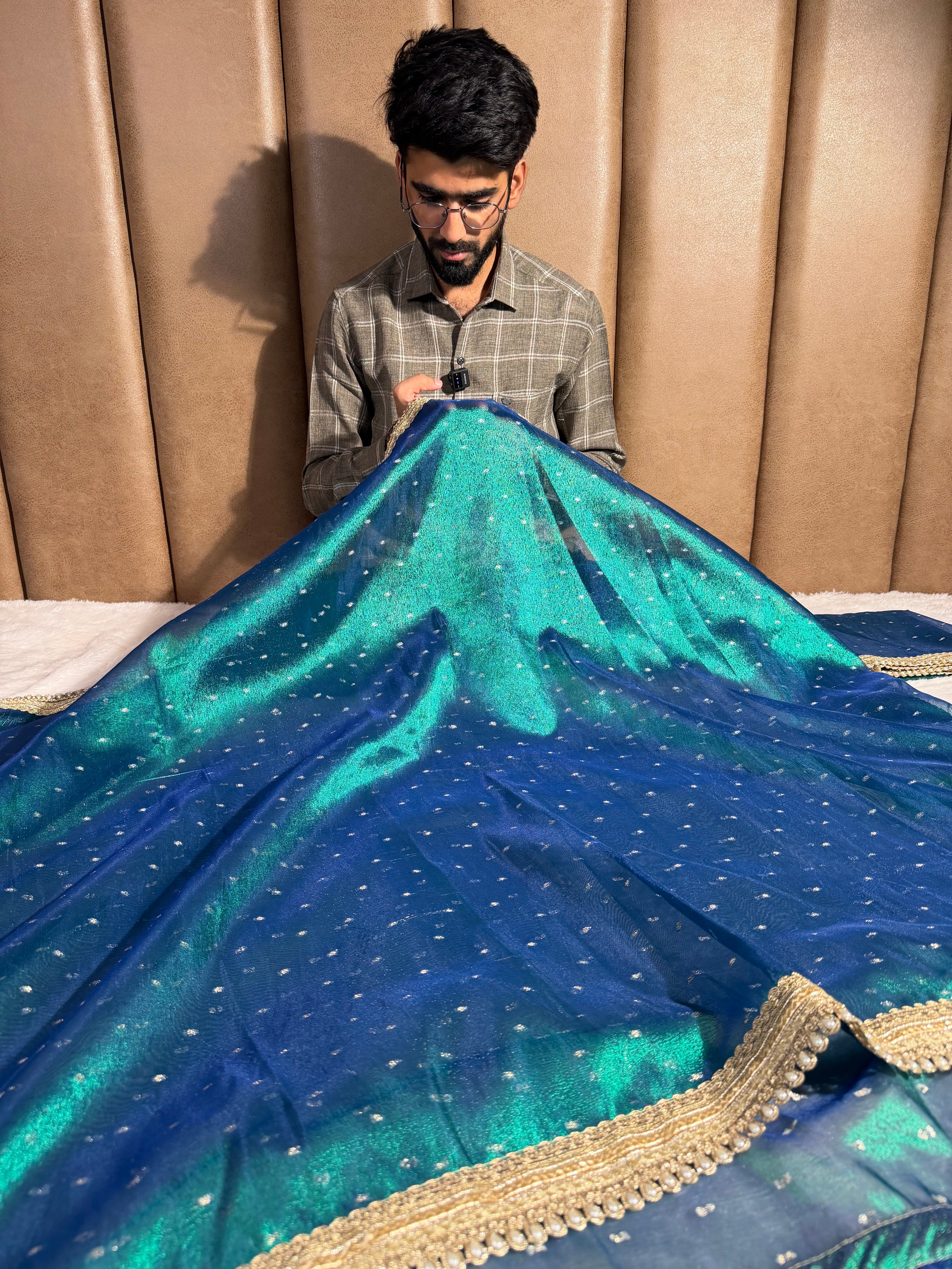 Metallic Sapphire Soft Tissue Designer Banarasi Saree