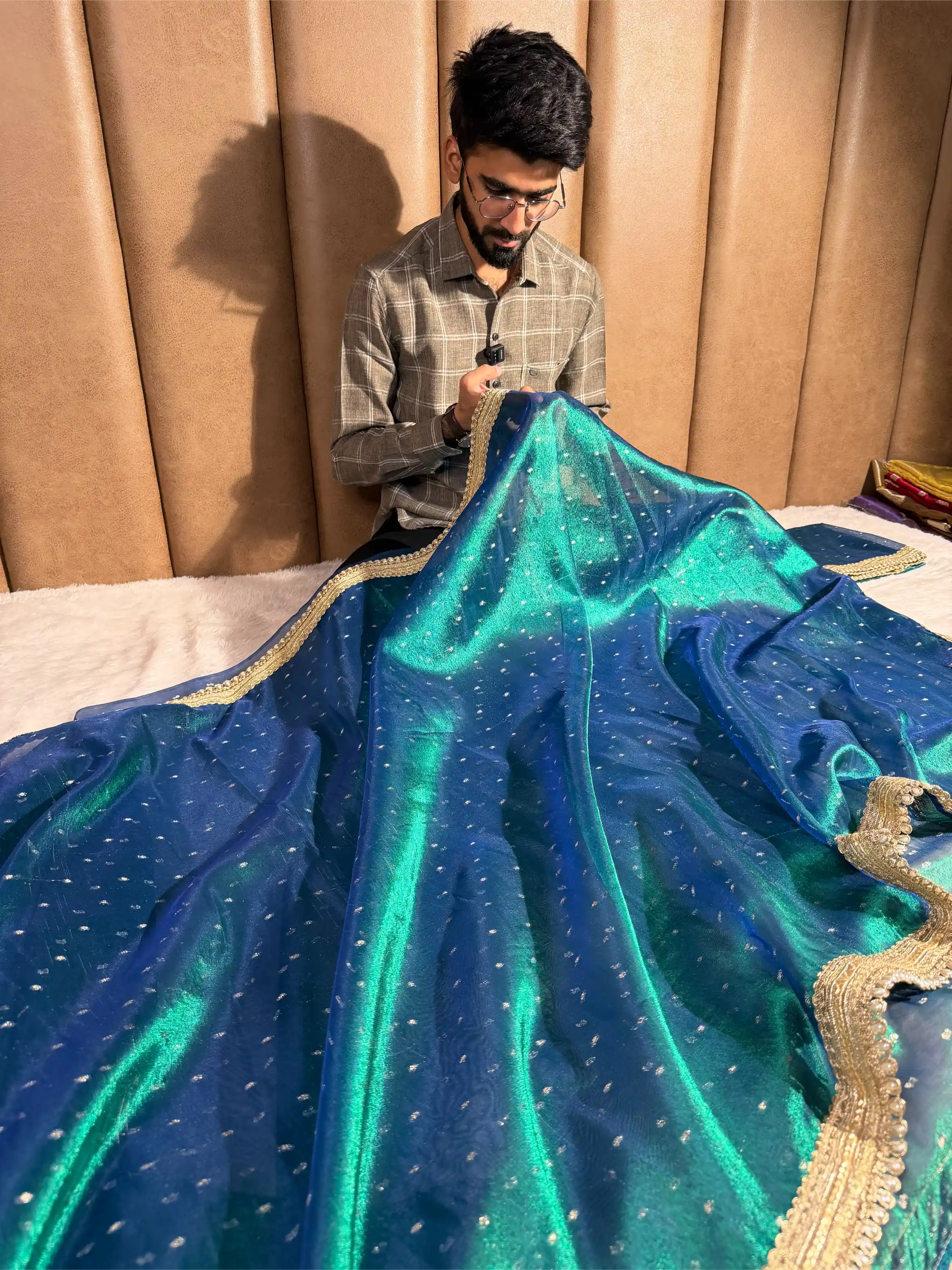 Metallic Sapphire Soft Tissue Designer Banarasi Saree