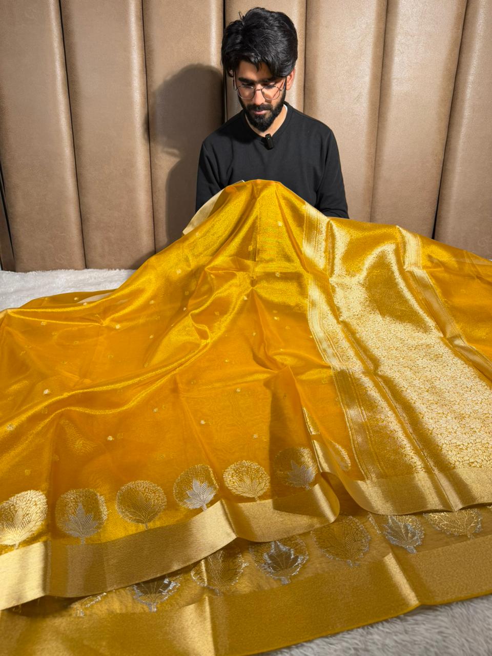 Metallic Yellow Kora Tissue Silk Banarasi Saree