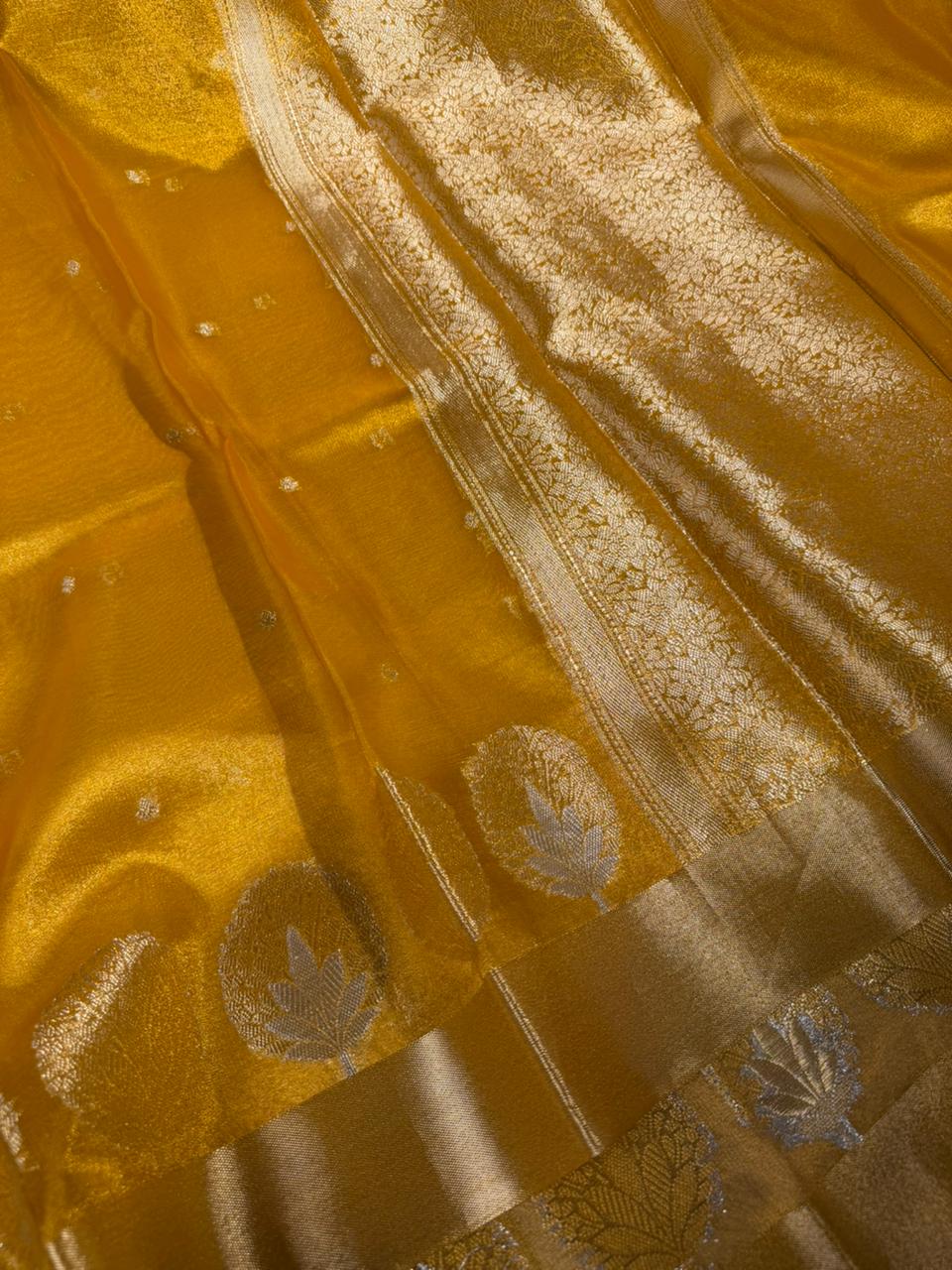 Metallic Yellow Kora Tissue Silk Banarasi Saree