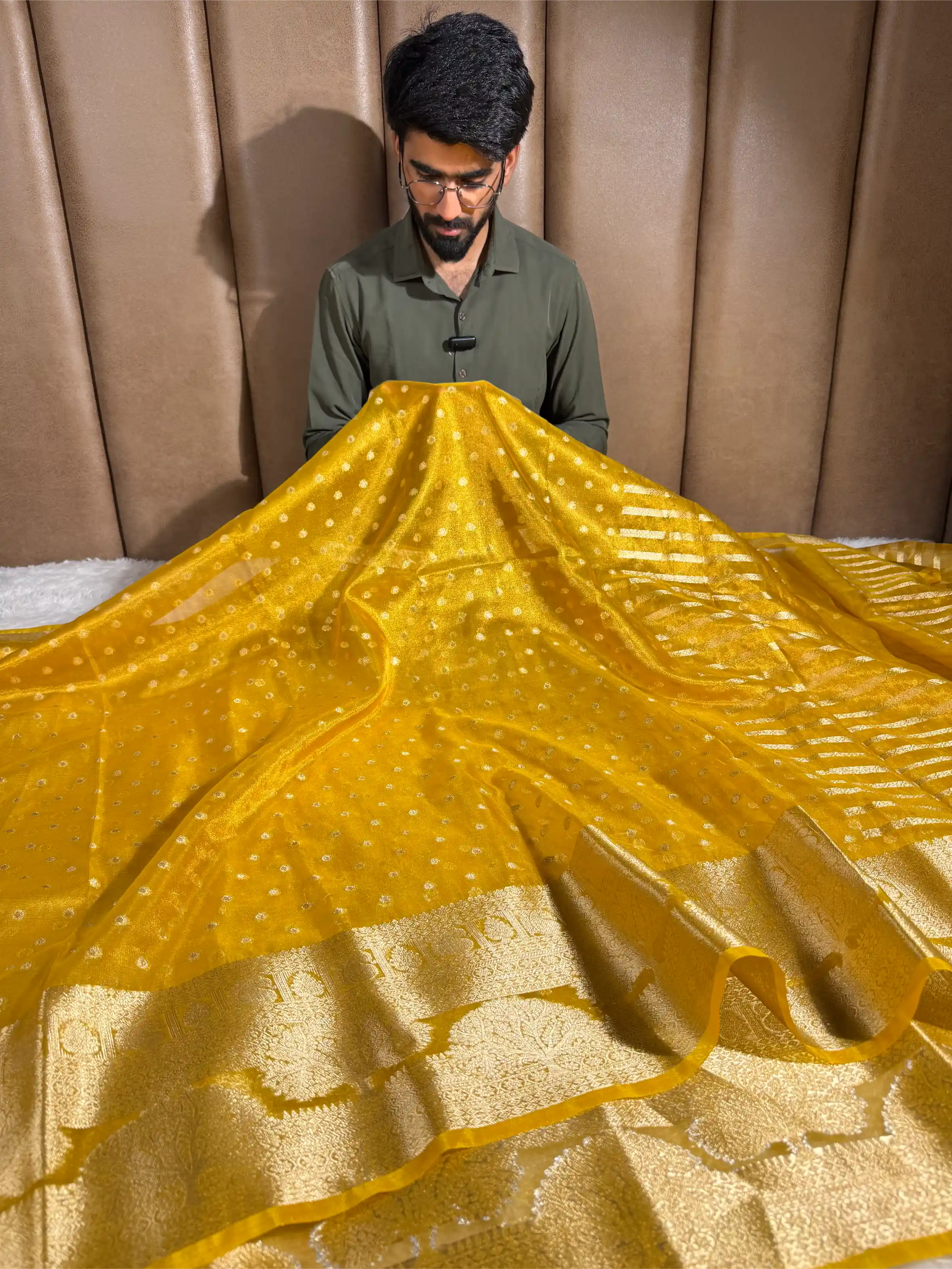 Metallic Yellow Tissue Silk Eccentric Traditional Weave Banarasi Saree