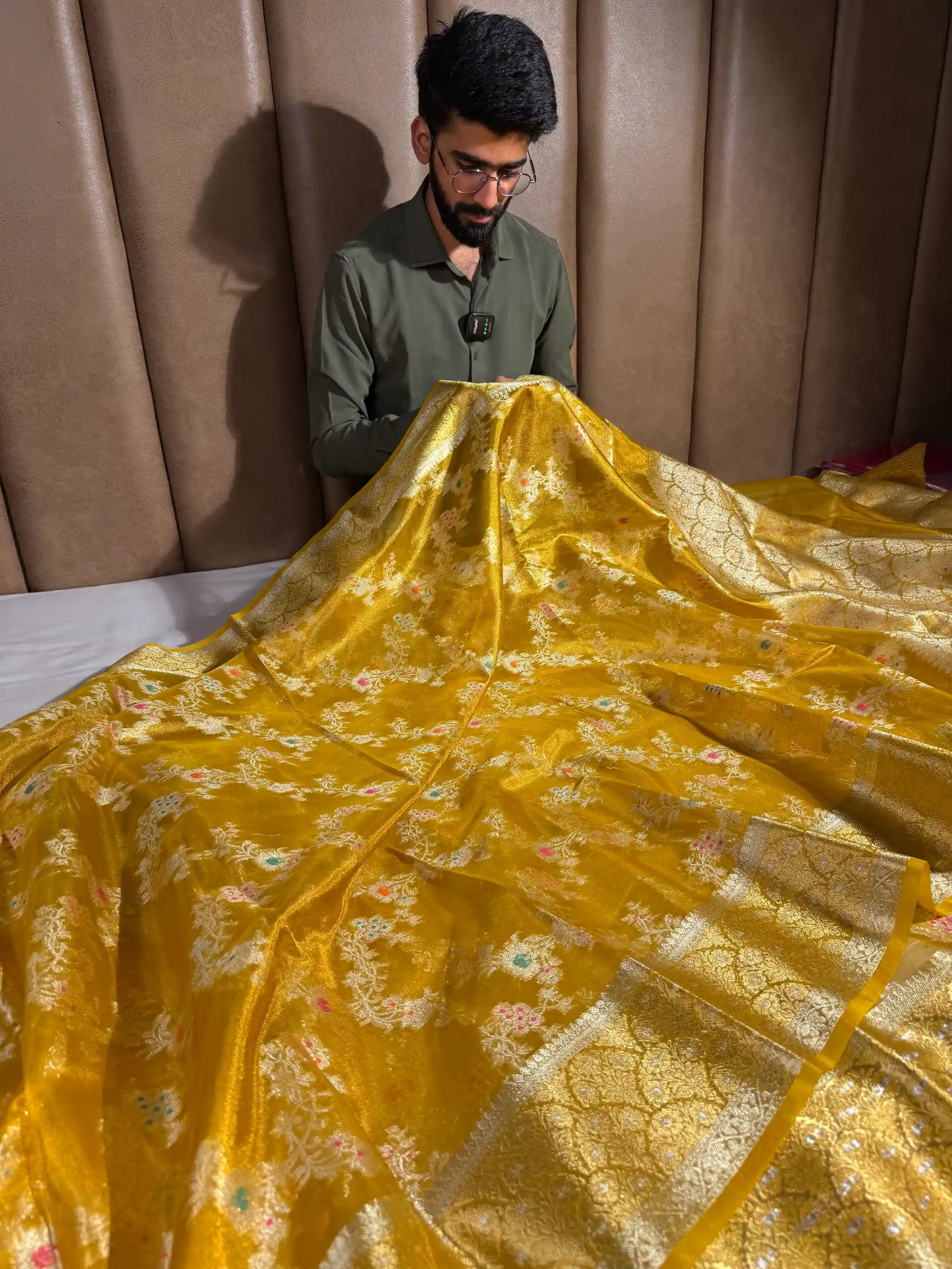Metallic Yellow Tissue Silk Heritage Intricate Meena Weave Banarasi Saree