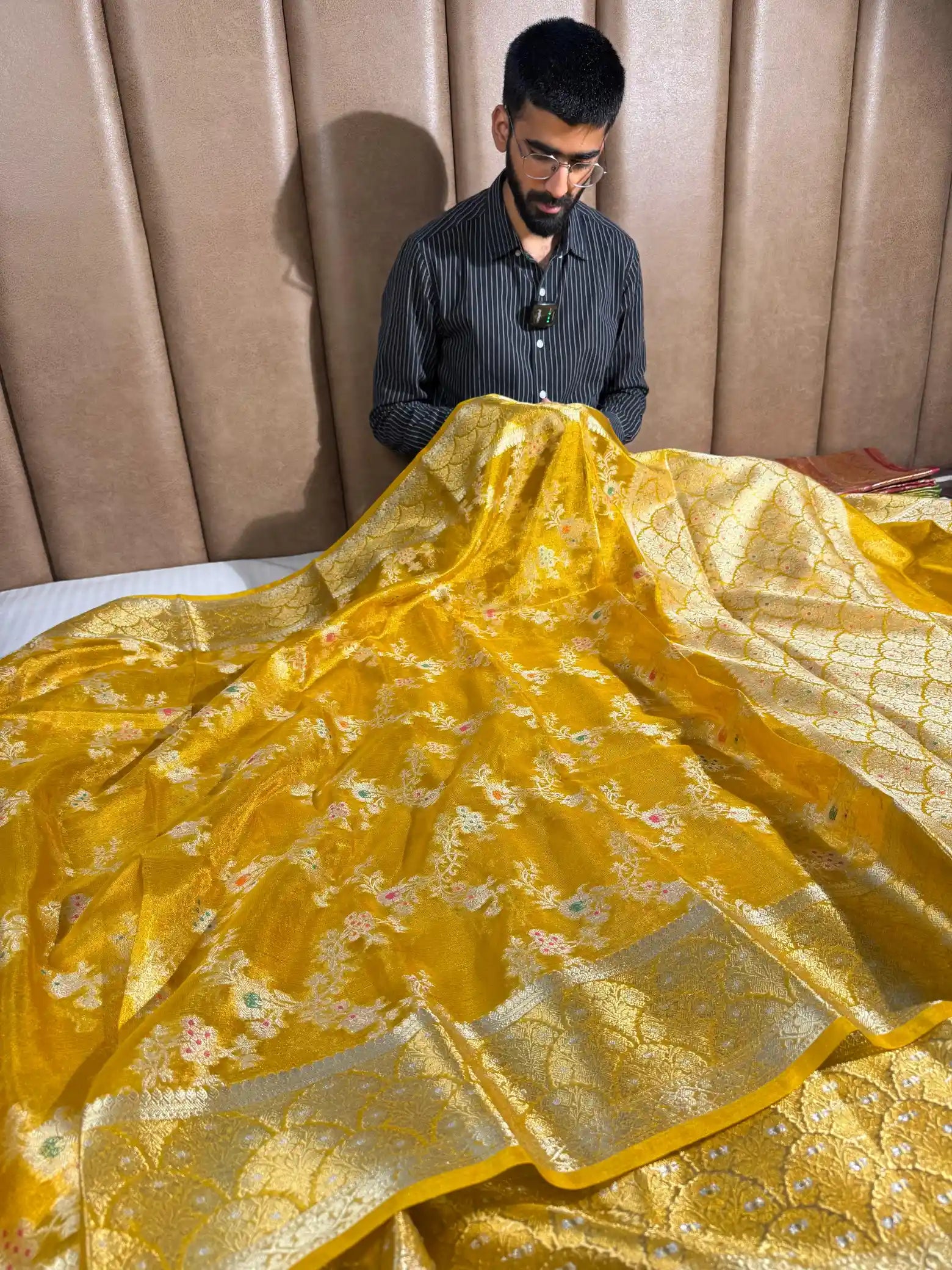 Metallic Yellow Tissue Silk Heritage Intricate Meena Weave Banarasi Saree