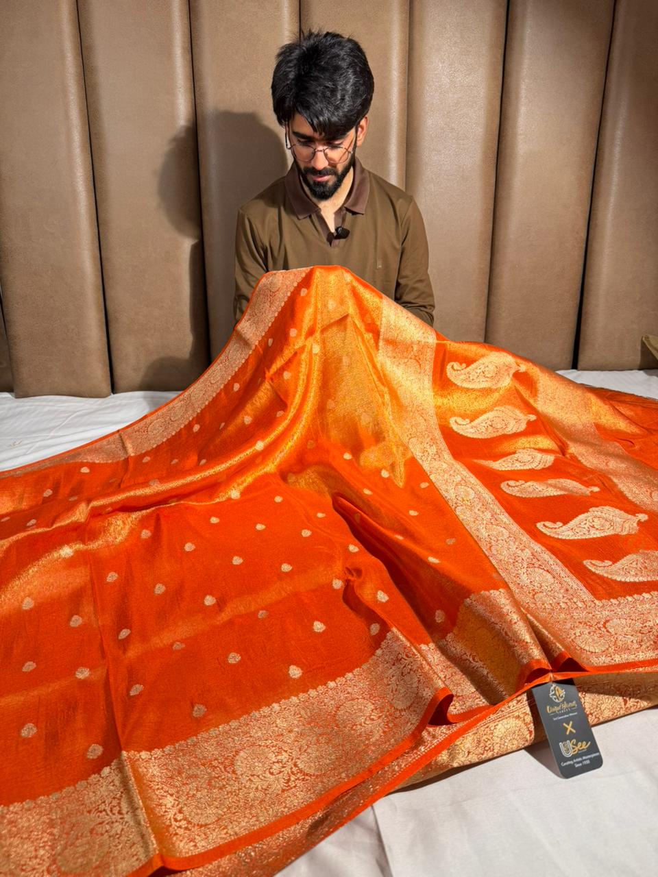 Metallic Orange Breathable Soft Tissue Silk Banarasi saree