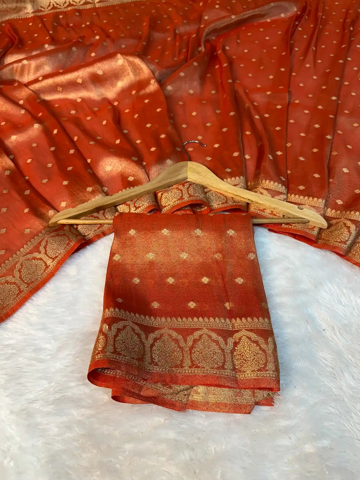 Metallic Orange Tissue Silk Traditional Buta Banarasi Saree