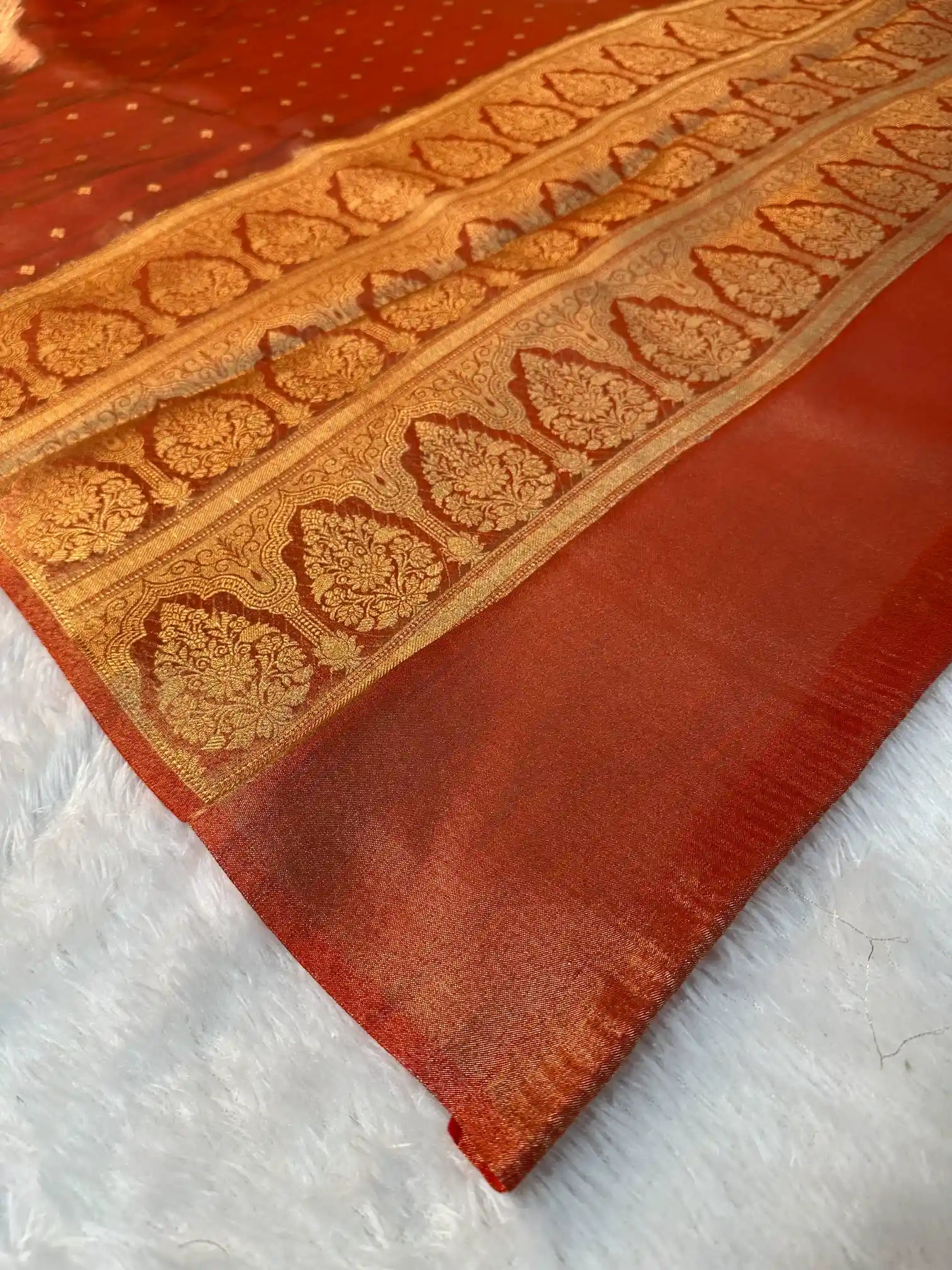 Metallic Orange Tissue Silk Traditional Buta Banarasi Saree