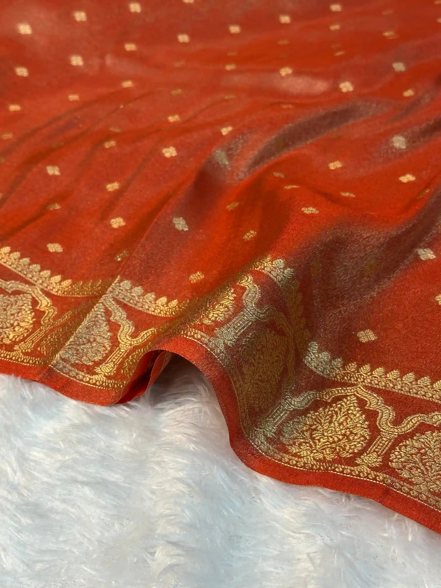 Metallic Orange Tissue Silk Traditional Buta Banarasi Saree