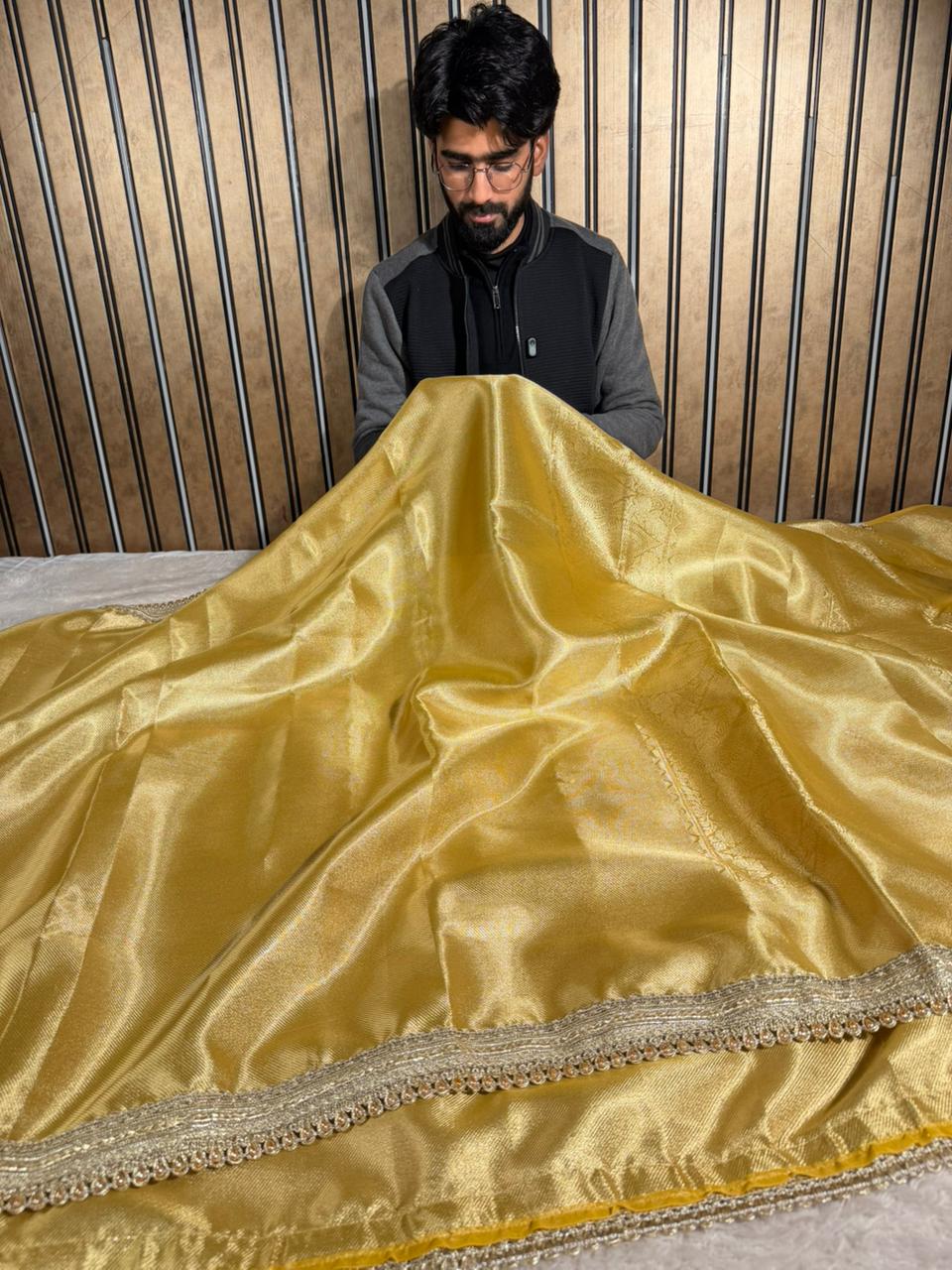 Metallic Yellow Brocade Tissue Silk Designer Saree