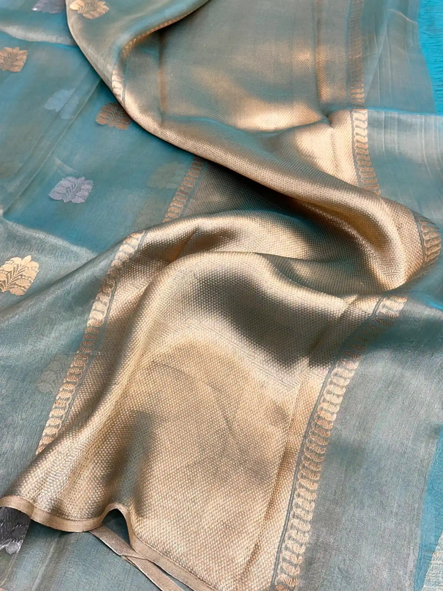 Mint Green Handwoven Pure Tissue Silk Saree