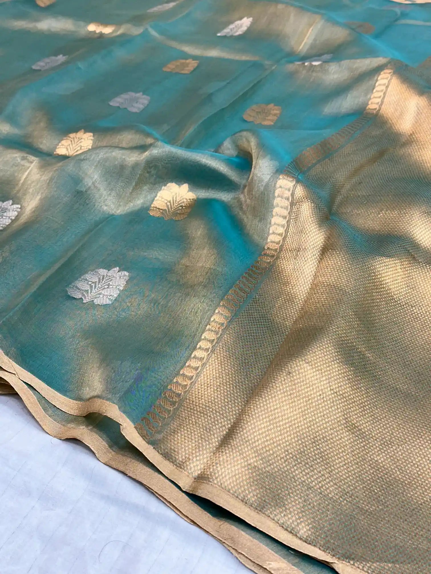 Mint Green Handwoven Pure Tissue Silk Saree