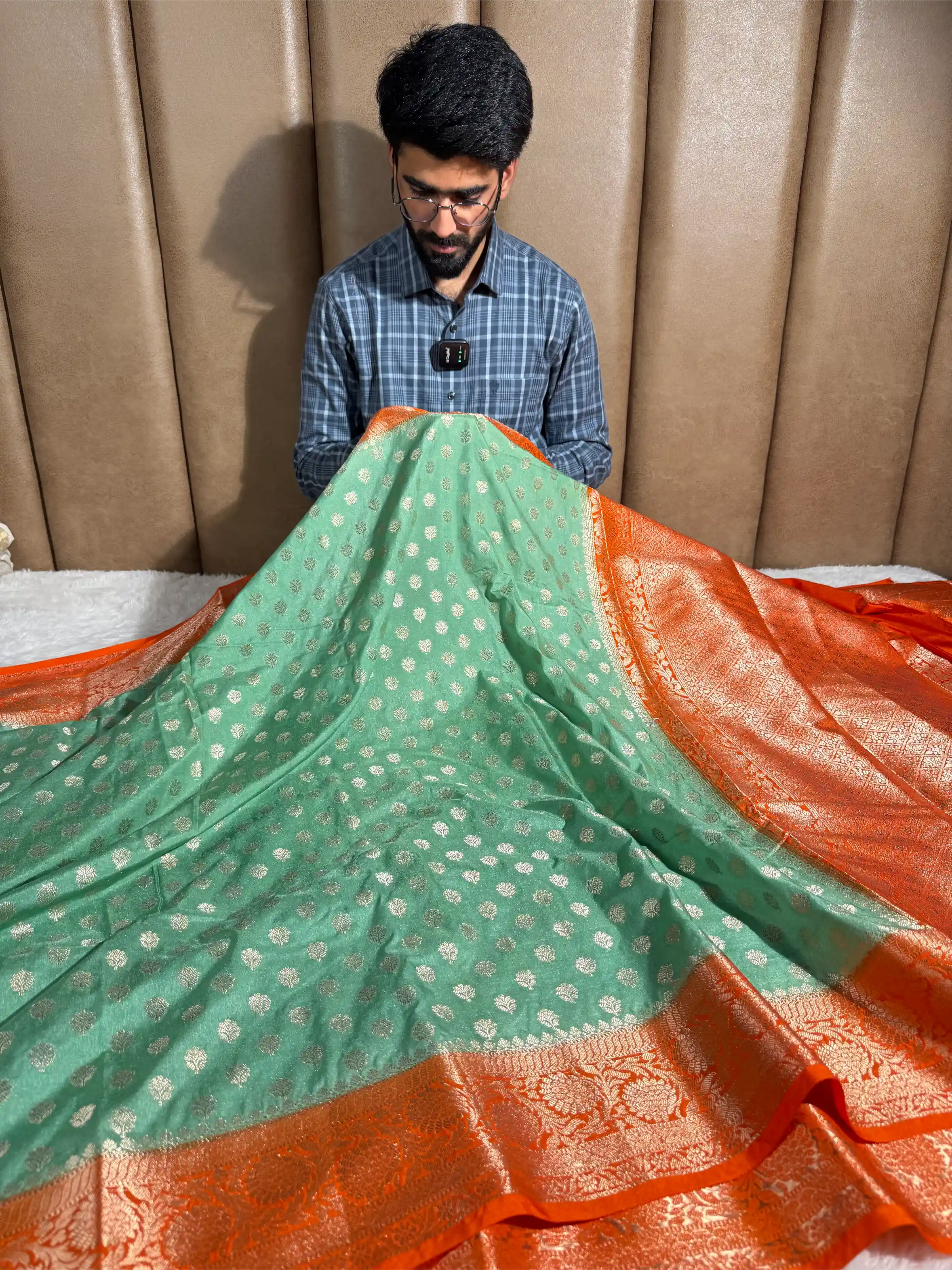 Mint Green Khaddi Buti Chinia Silk Banarasi Saree