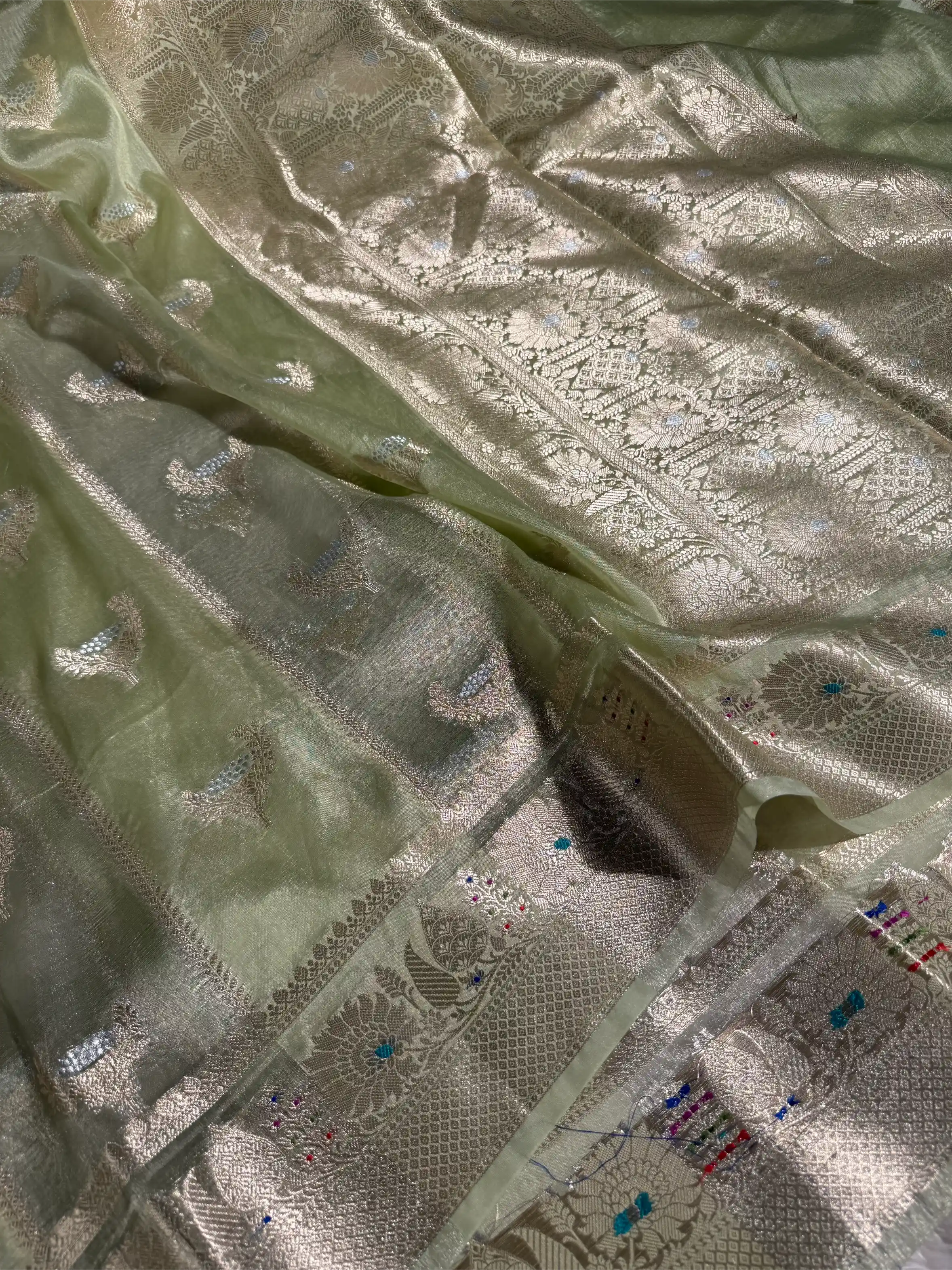 Mint Green Rare Chinia Tissue Heritage Banarasi Saree