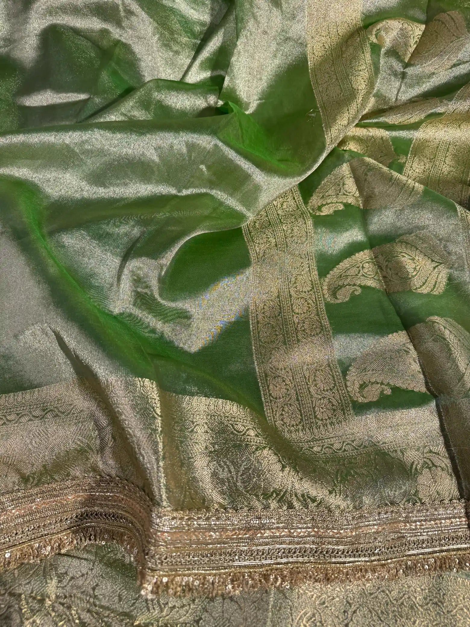Mint Green Tissue Silk Lace Attached Banarasi Saree