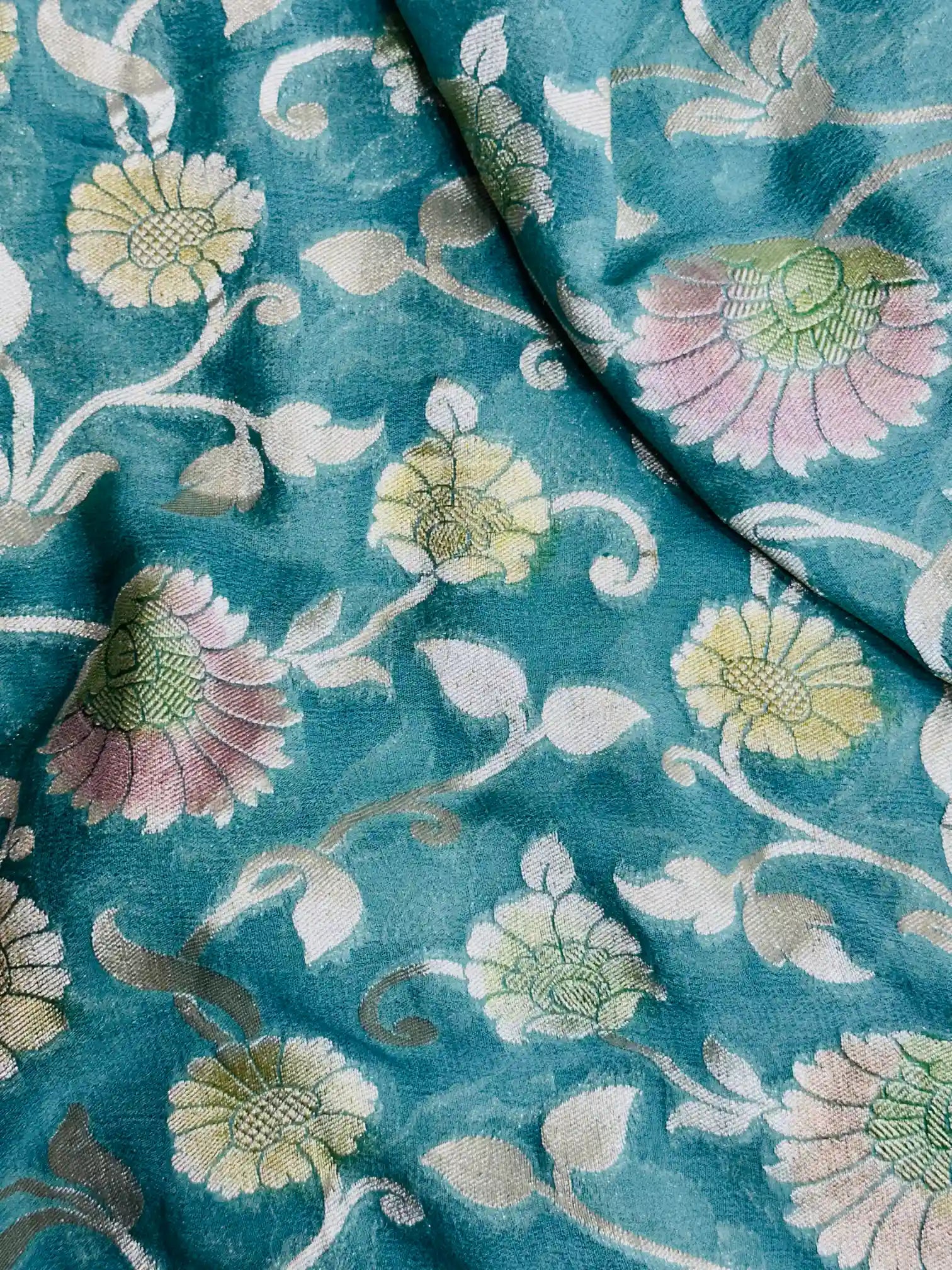 Mint Green Handbrush Khaddi Georgette Banarasi Saree