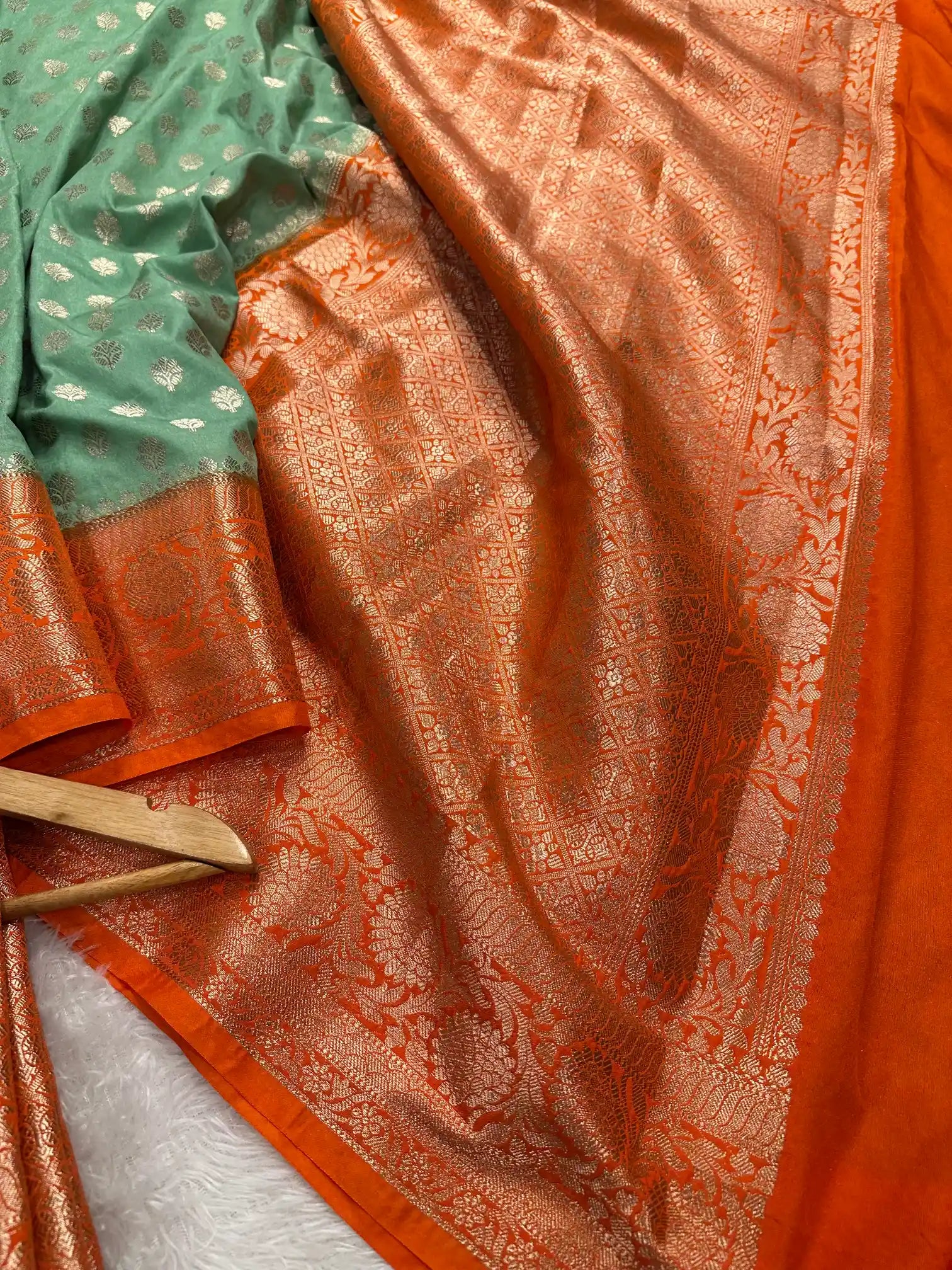 Mint Green Khaddi Buti Chinia Silk Banarasi Saree