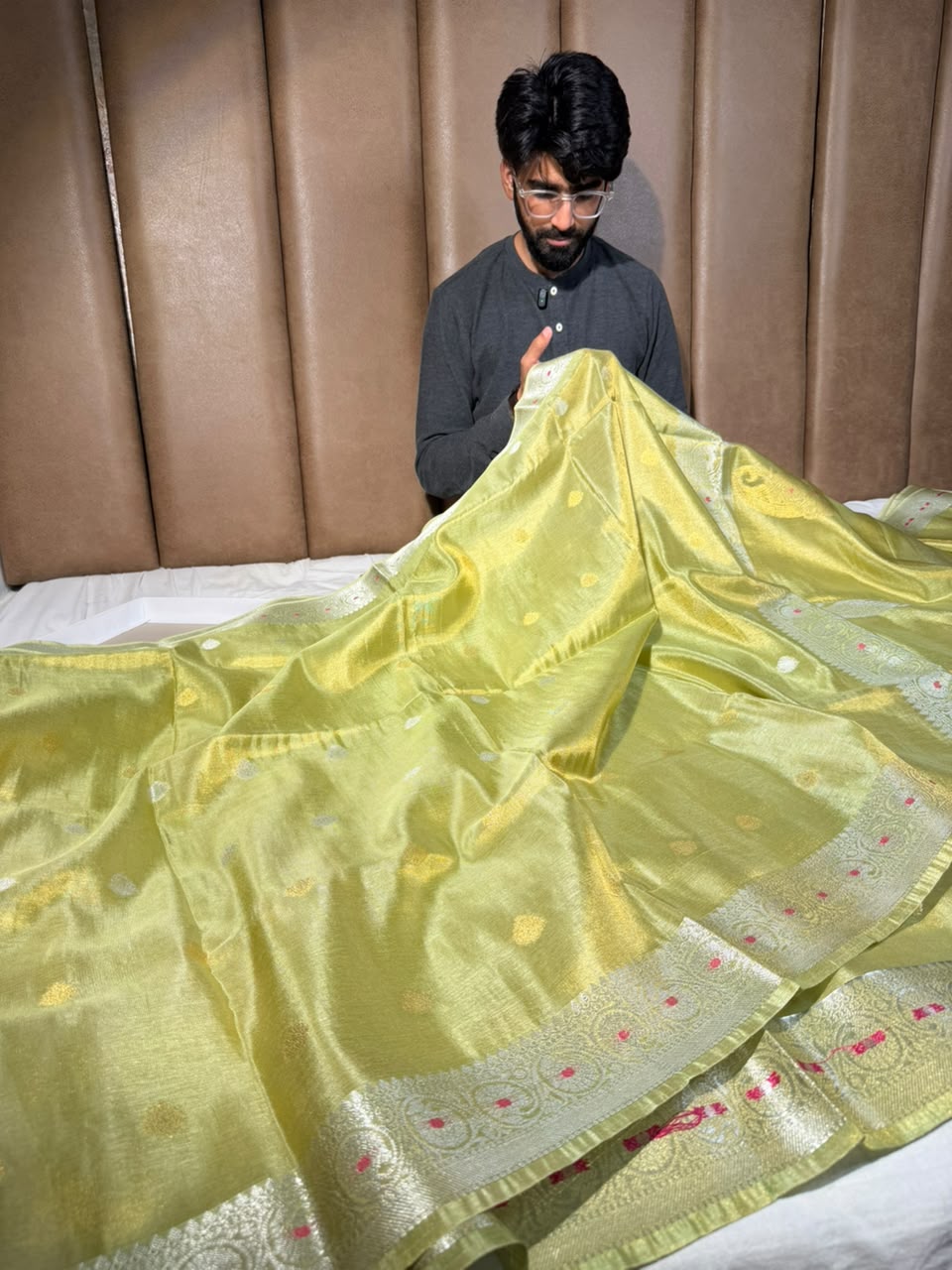 Minted Green Soft Breathable Tissue Khaddi Buti Saree