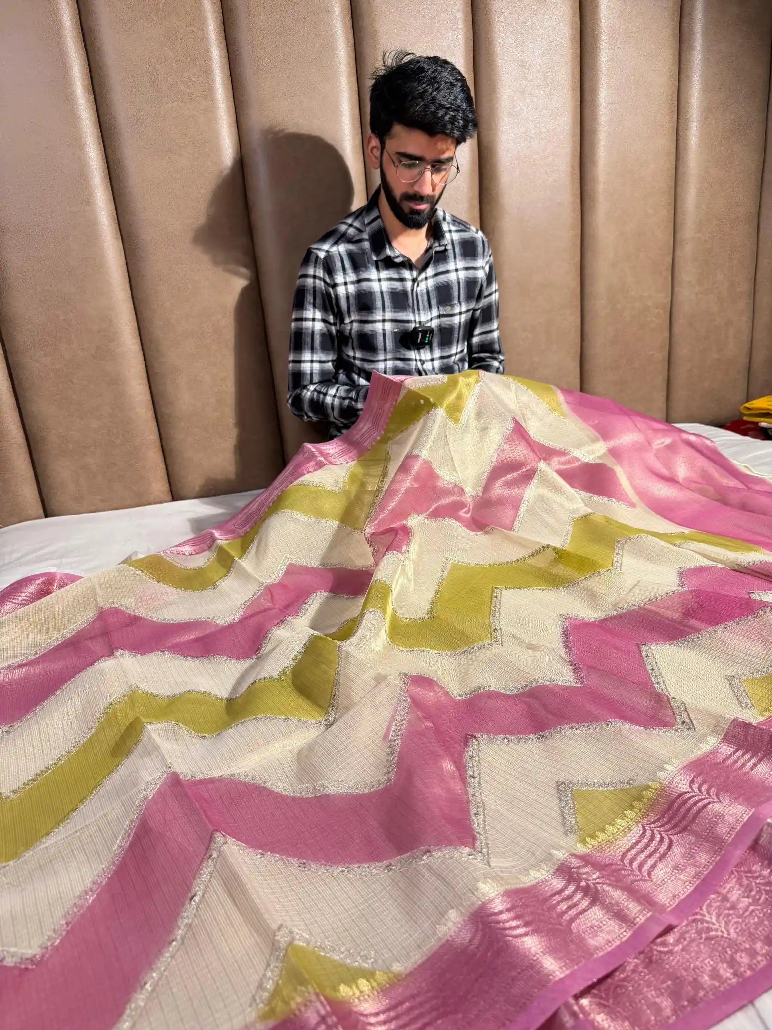 Multicolor Kota Tissue Rangkat Chikankari Embroidery Work Banarasi Saree