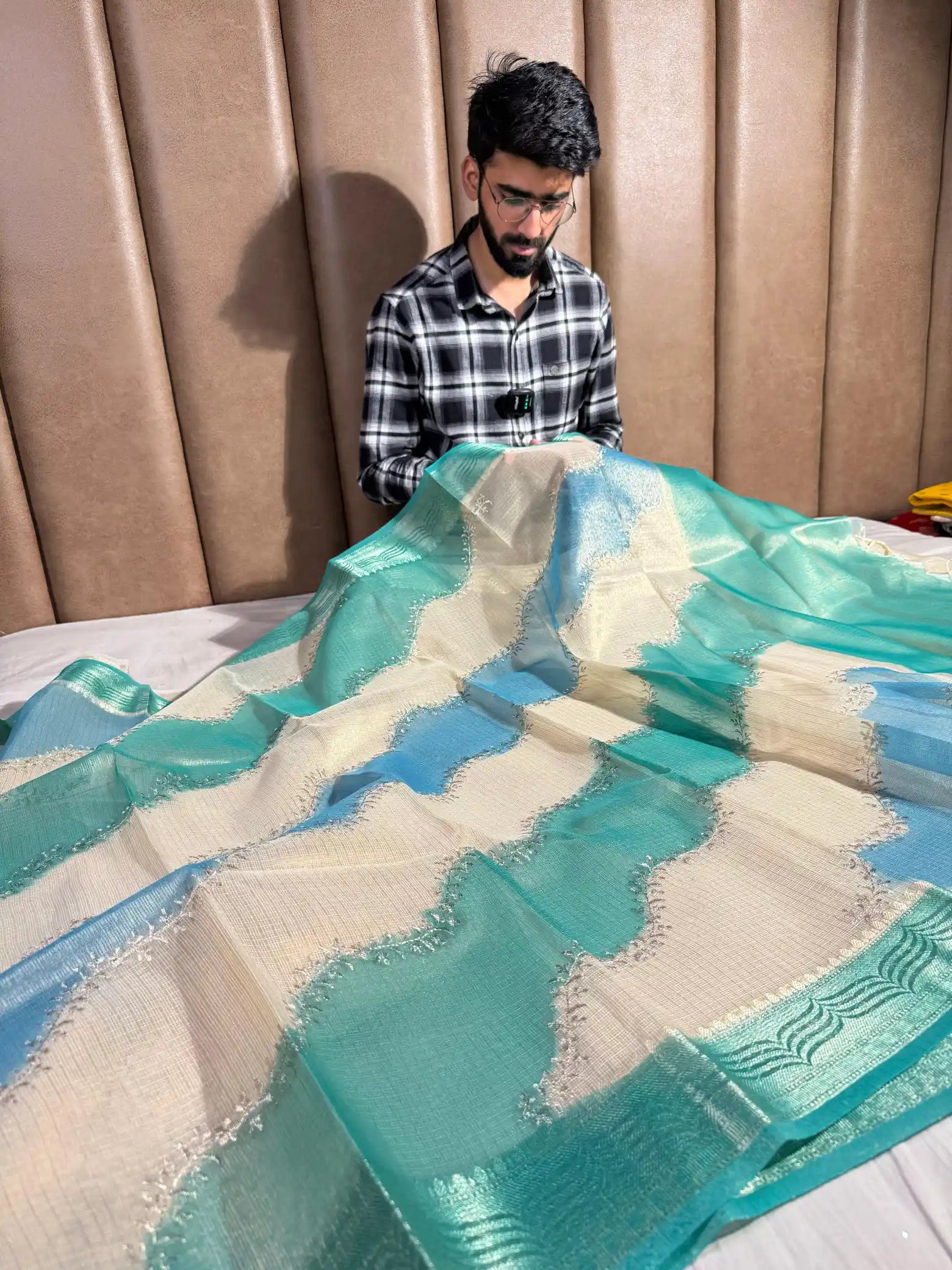 Multicolor Kota Tissue Rangkat Chikankari Embroidery Work Banarasi Saree