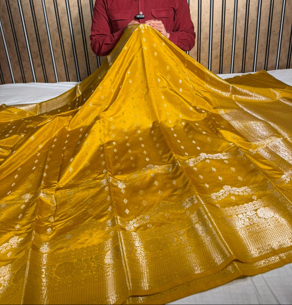 Mustard Gold Banana Silk Heritage Weave Banarasi Saree