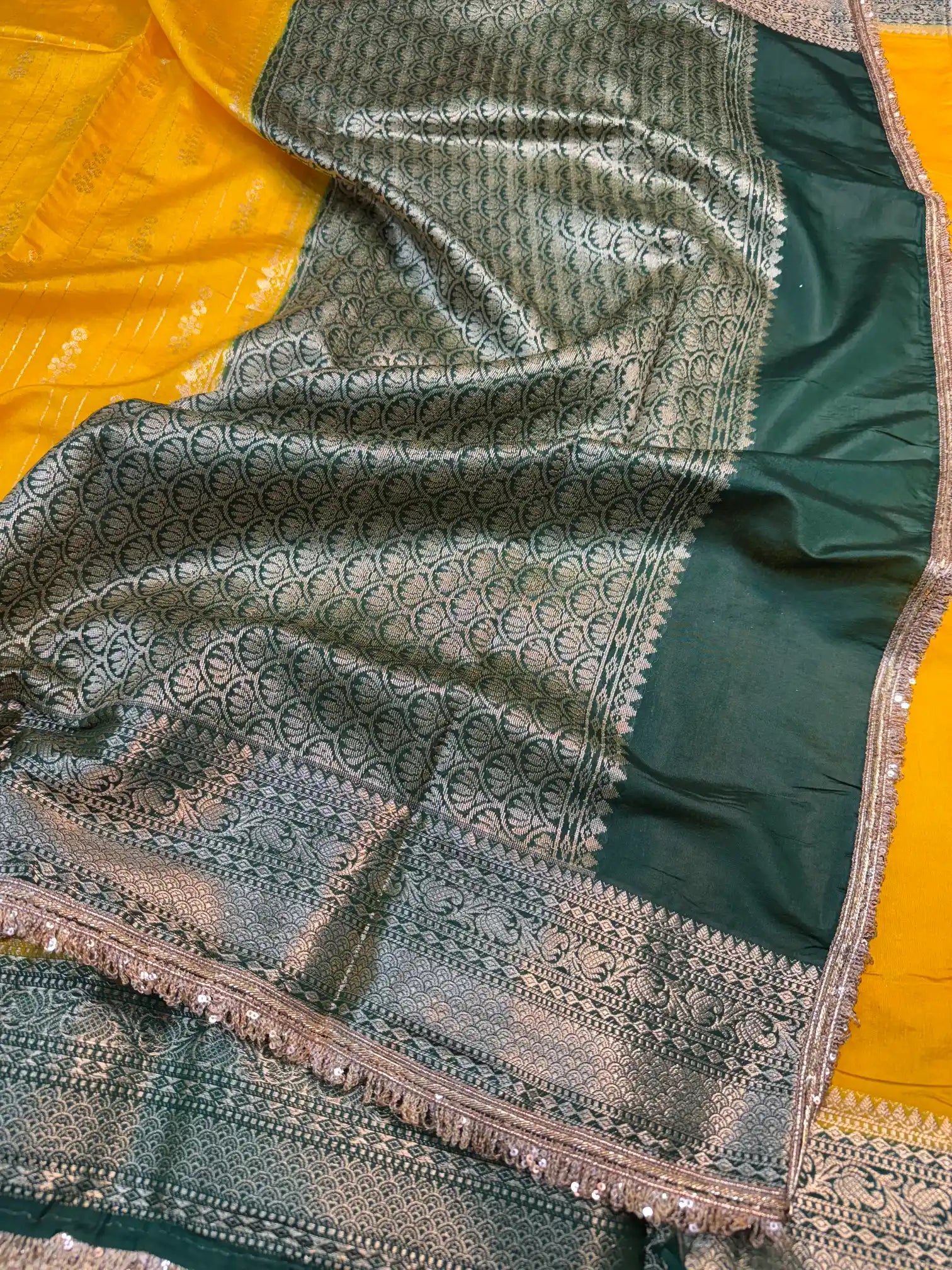 Mustard Yellow Eccentric Chiniya Silk Designer Banarasi Saree