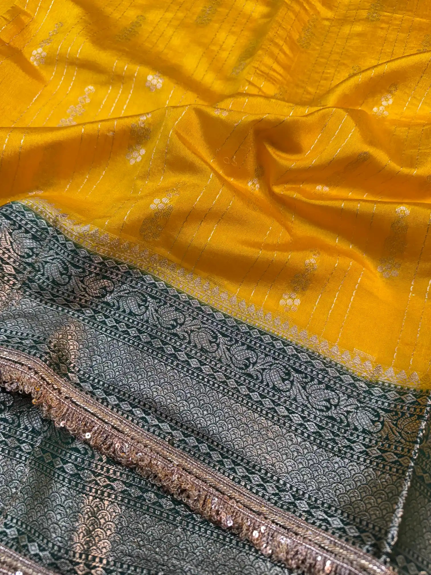 Mustard Yellow Eccentric Chiniya Silk Designer Banarasi Saree